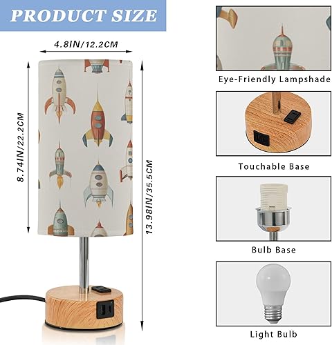 Miniatura 2 de Rocketships Retro Dimmable Bedside Touch Lamps with Charging Ports for Living Room Bedroom Nightstand Office Desk, Light Bulb Included