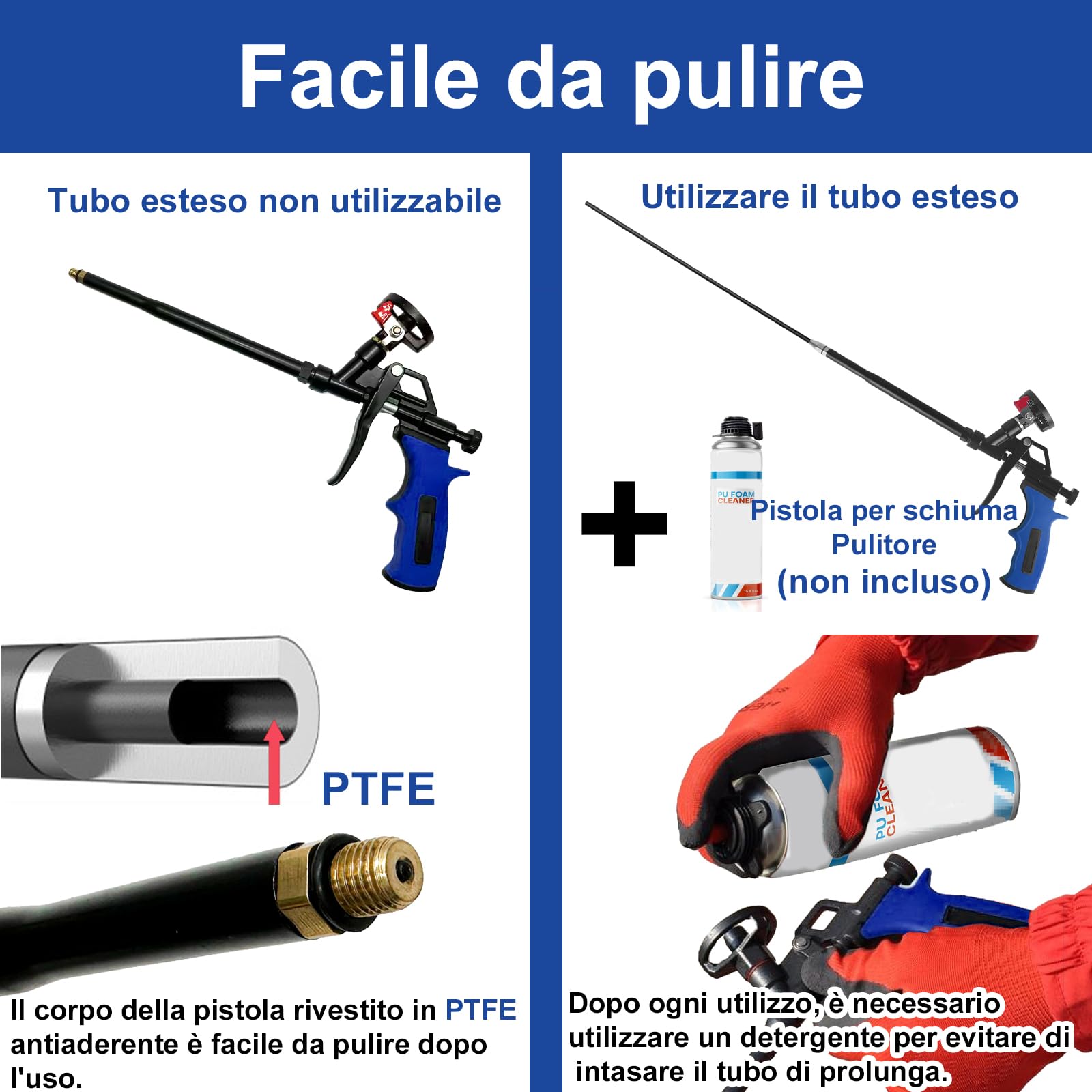 Pistola a spruzzo rimovibile per schiuma, 63,5 cm, pistola professionale espandibile, pistola per schiuma erogatrice adatta per sigillatura, riempimento, sigillatura (blu)