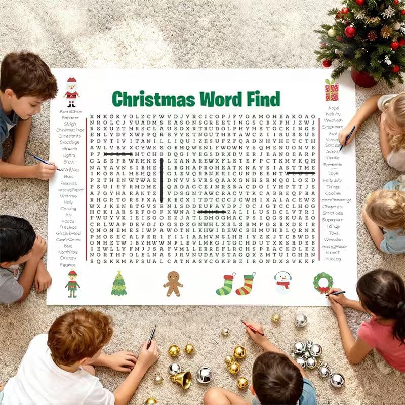 2-Pack Jumbo Christmas Word Search Posters – Giant 36"x24" Holiday Wall Games for Families, Fun Christmas Activity Posters for Kids & Adults, Large Festive Party Game Decorations - Image 4