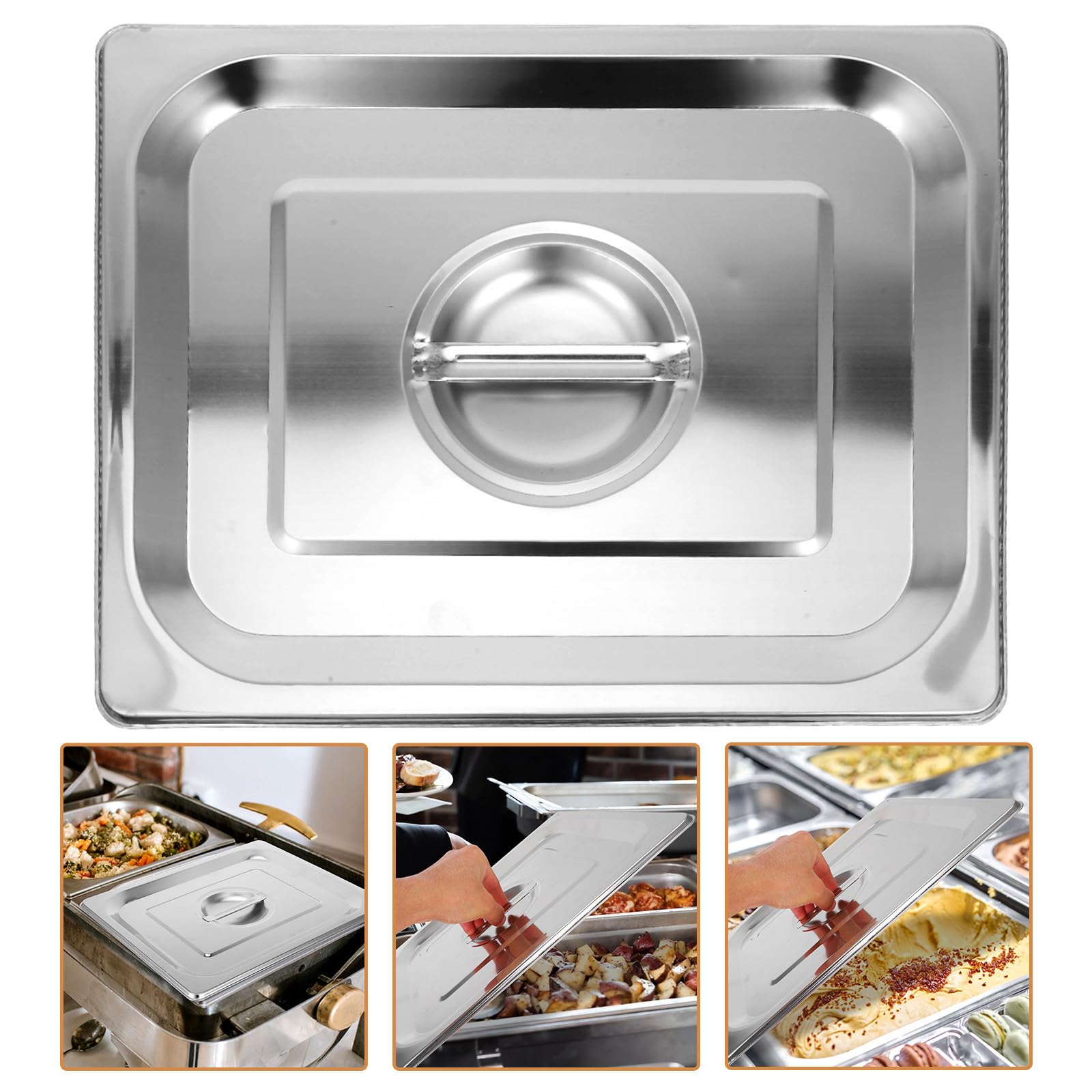 Couvercle de Bac Gastro INOX 1/2 en Acier Inoxydable avec Poignée, Couvercle Rectangulaire Robuste pour Casserole Vapeur, Adapté Buffet, Restauration et Transport Alimentaire