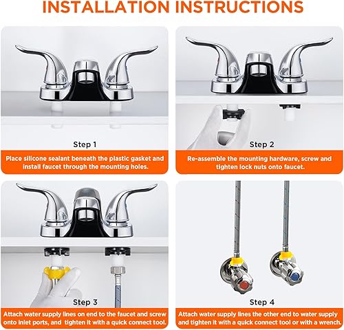 Vista 18 de Bathroom Sink Faucets 2/3 Hole,Matte Black Dual Handles 4 inch Plastic Plating Over Bathroom Faucet with Pop-up Drain and 2 Supply Hoses for