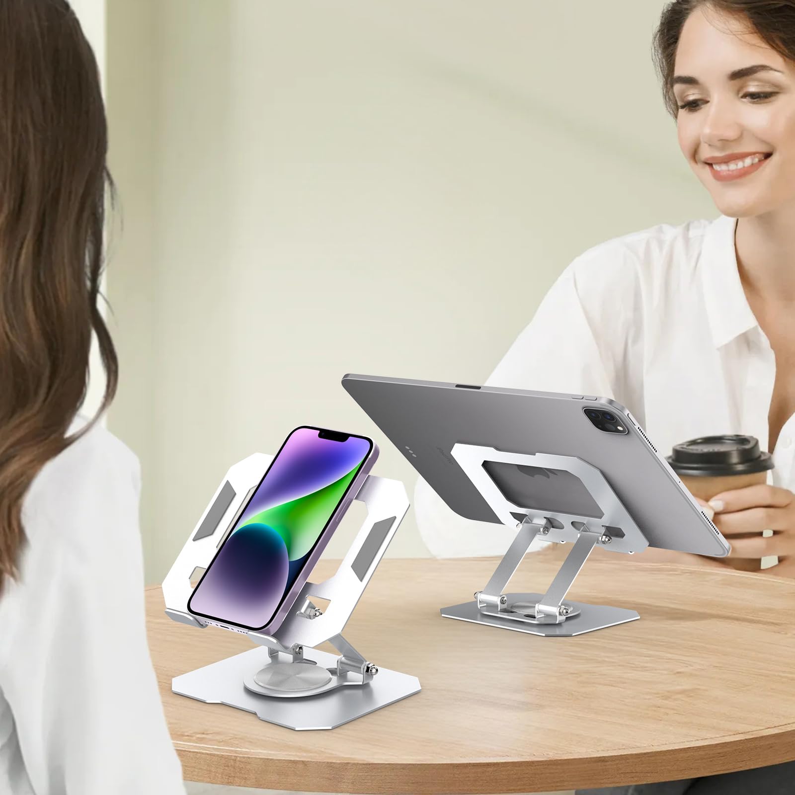Bighan 360° Support Tablette Argent, Pliable Support Tablette Bureau Accessoires pour Tablette/PS/mobilephones/Switch 4,7" - 12,9"