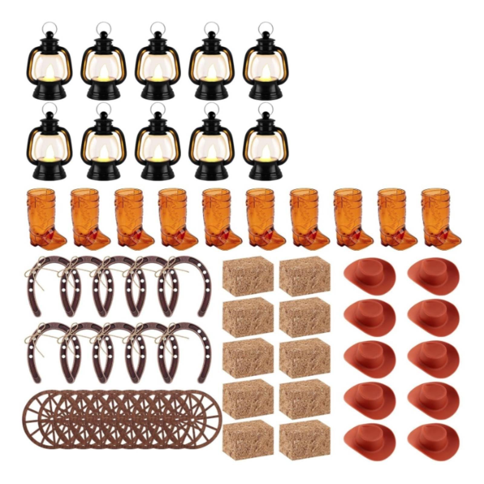 Western Party Centerpiece Centrotavola Decorazione Tavolo Lanterna LED Cappello di Cavallo Base Plastica Stile Country Adatto per Matrimoni Compleanni Riunioni di Famiglia