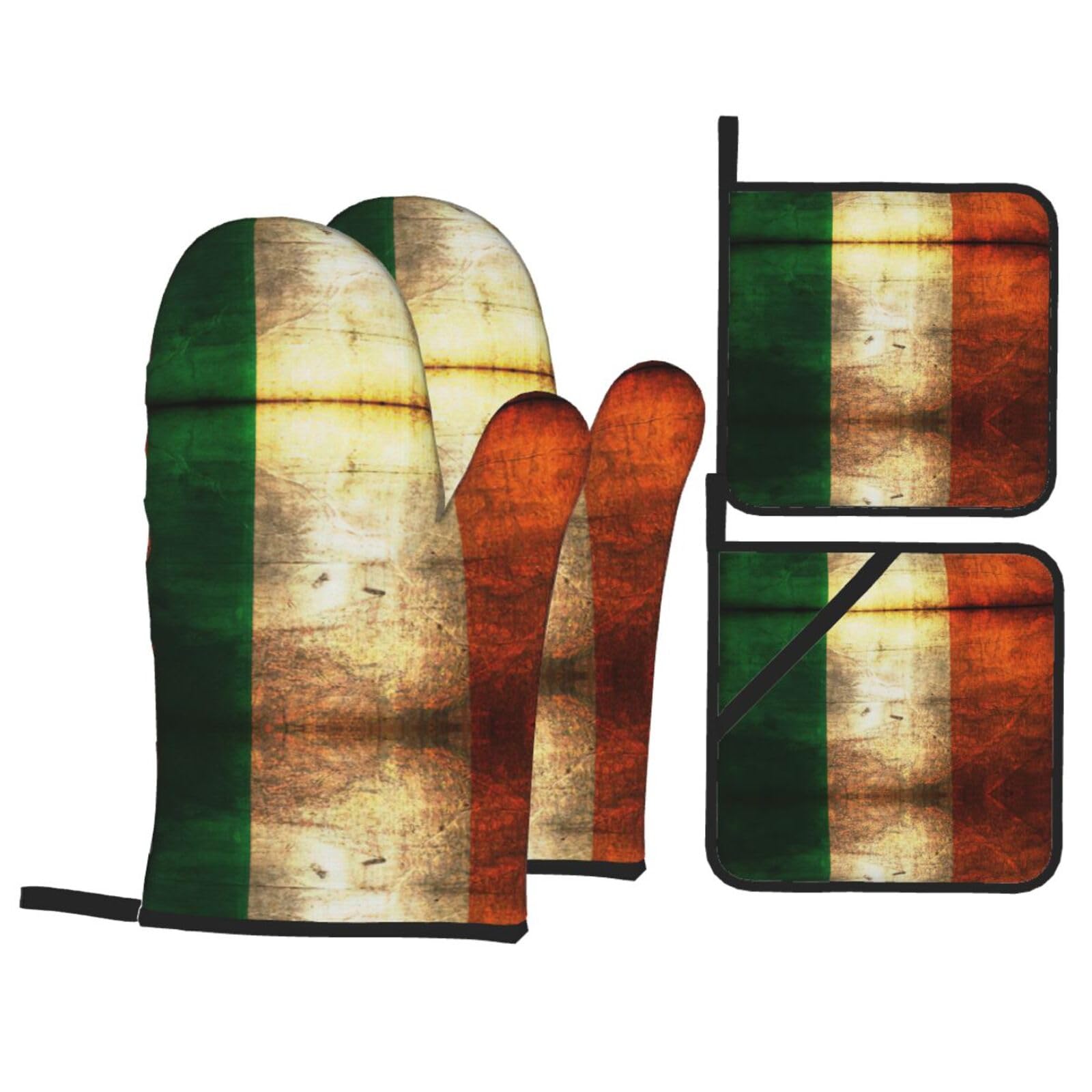 Irish Flag Print Stylish 4-Piece Microwaving Oven Waterproof Kitchen Gloves Baking Holiday Cooking