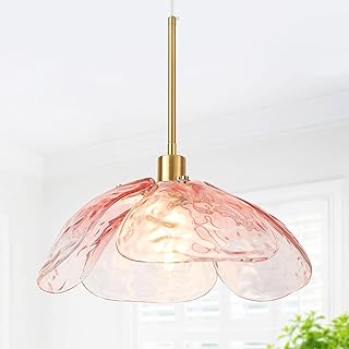 Pink Hammered Glass Pendant Light - 14