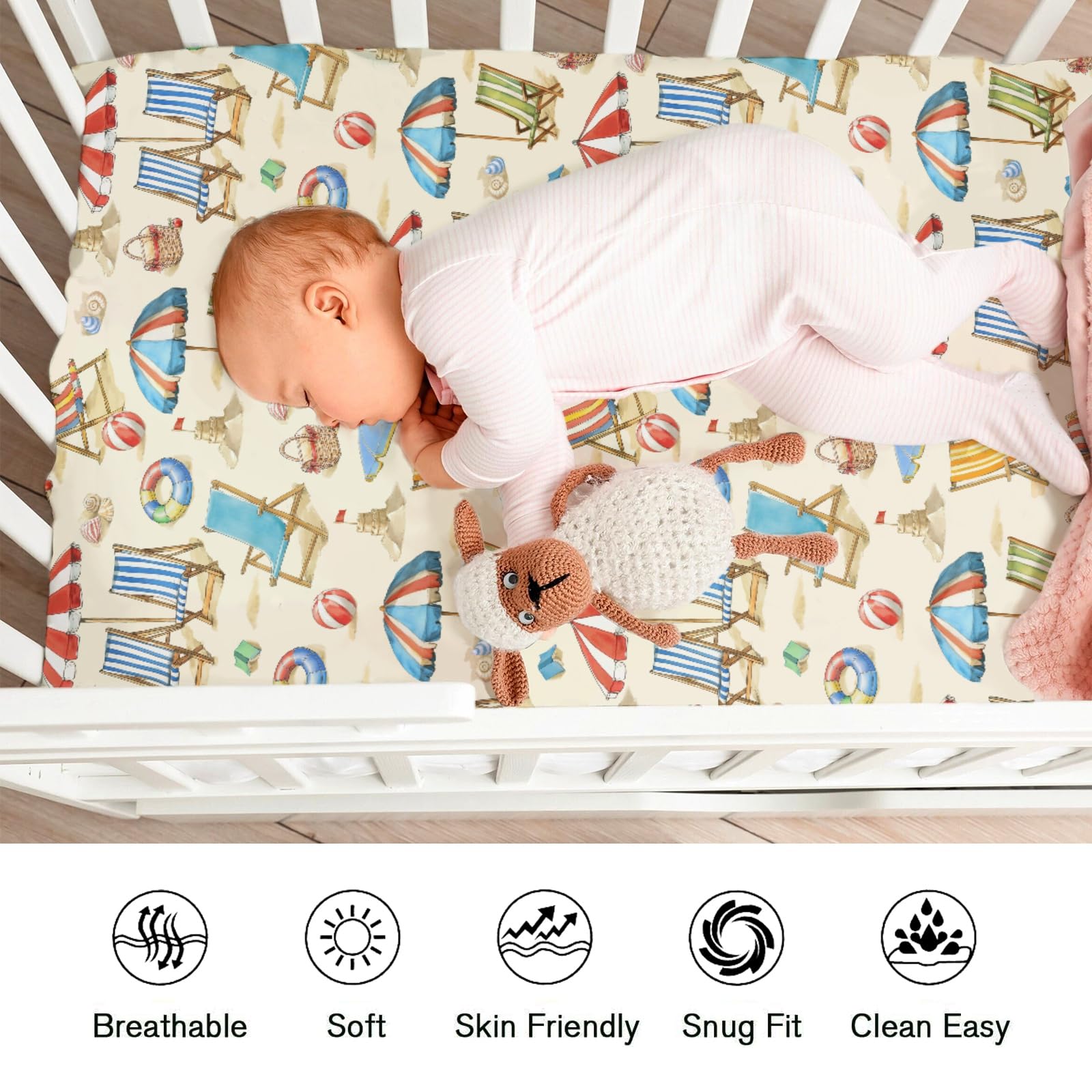 Sábanas bajeras ajustables para cuna de bebé para niñas y niños de 52 x 28 pulgadas, fundas de colchón para cuna costera, suaves y transpirables, sábana de bebé hawaiana para cuna estándar y colchón