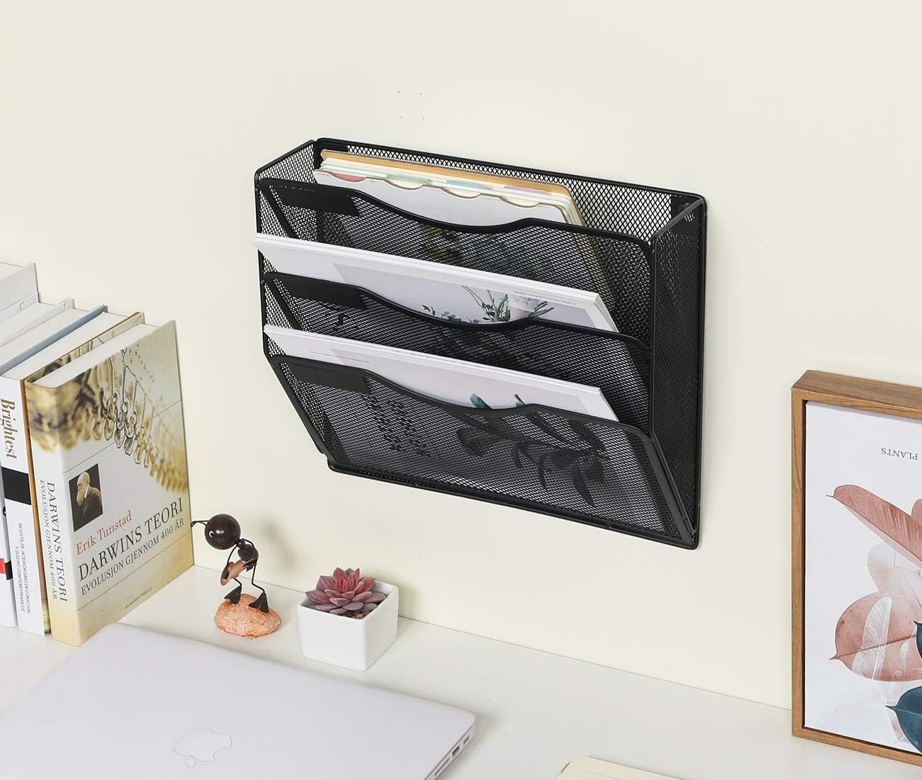 EasyPAG Office 3 Pocket Wall File Folder Holder Hanging Organizer Metal Magazine Document Rack Black : Office Products