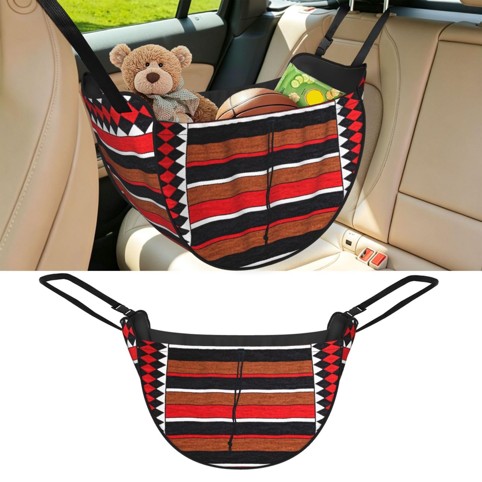 Cntdbu Black Geometric Stripes Car Seat Organizer-Backseat Storage Bag For Travel