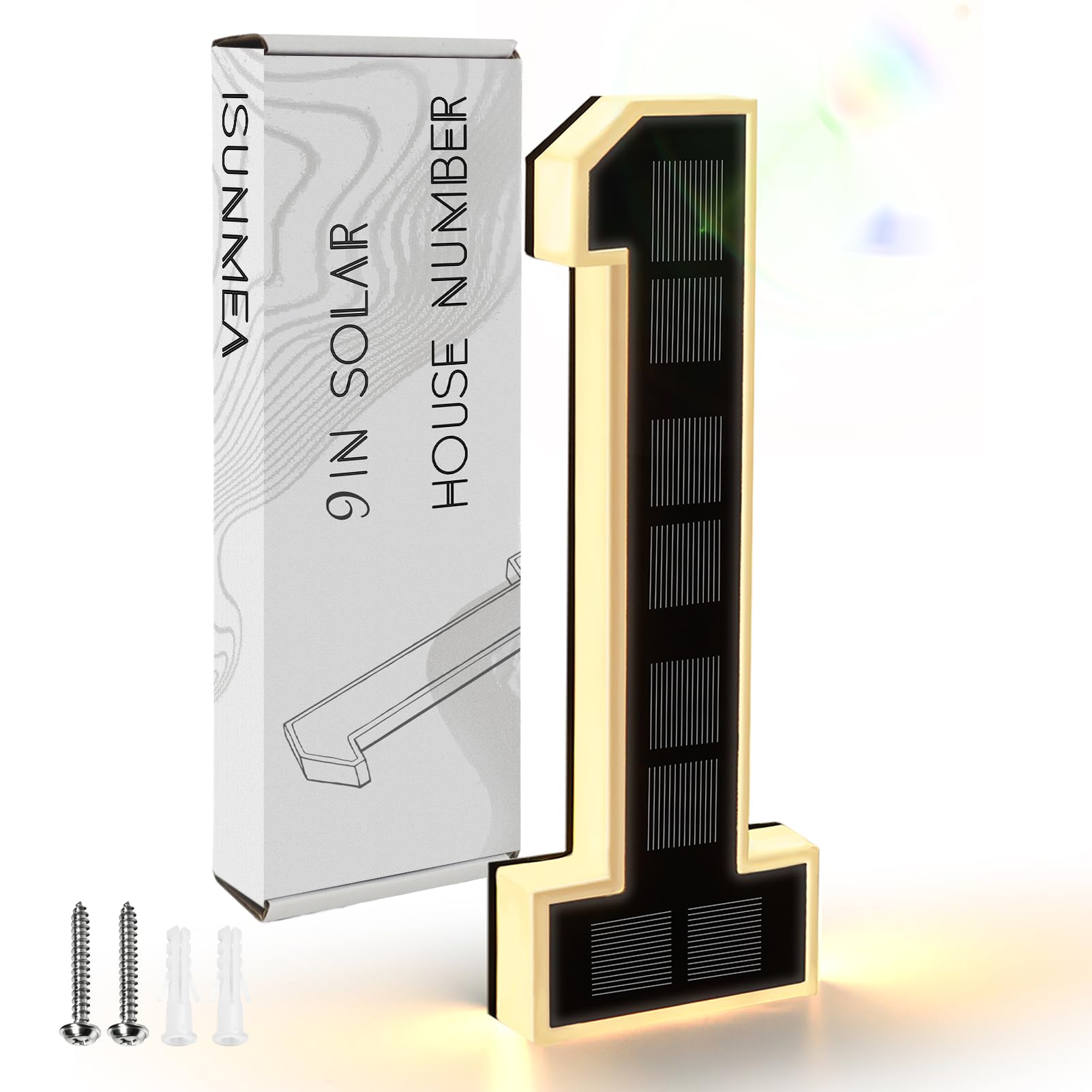 Photo 1 of ISUNMEA 9 Inch Solar Lighted House Numbers for Outside, Light Up Waterproof LED Address Numbers Signs for Houses, Large Personalized Illuminated Exterior Modern House Numbers Light (1-Black, 9IN)