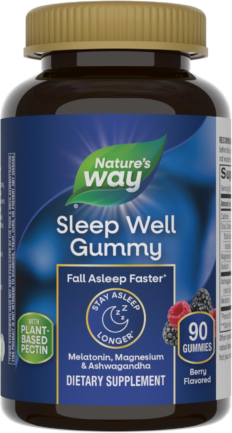 Nature’s Way Sleep Well Gummies, Sleep Support for Adults*, with Melatonin, Ashwagandha and Magnesium, Berry Flavored, 90 Gummies Nature’s Way Sleep Well Gummies, Sleep Support for Adults*, with Melatonin, Ashwagandha and Magnesium, Berry Flavored, 90 Gummies
