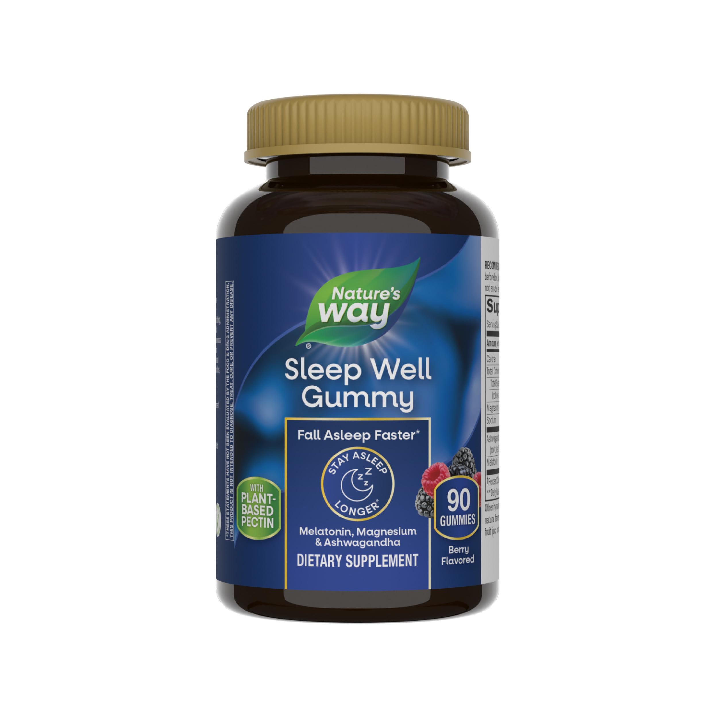 Nature’s Way Sleep Well Melatonin and Magnesium Gummies, Sleep Support for Adults*, with Ashwagandha, Berry Flavored, 90 Gummies