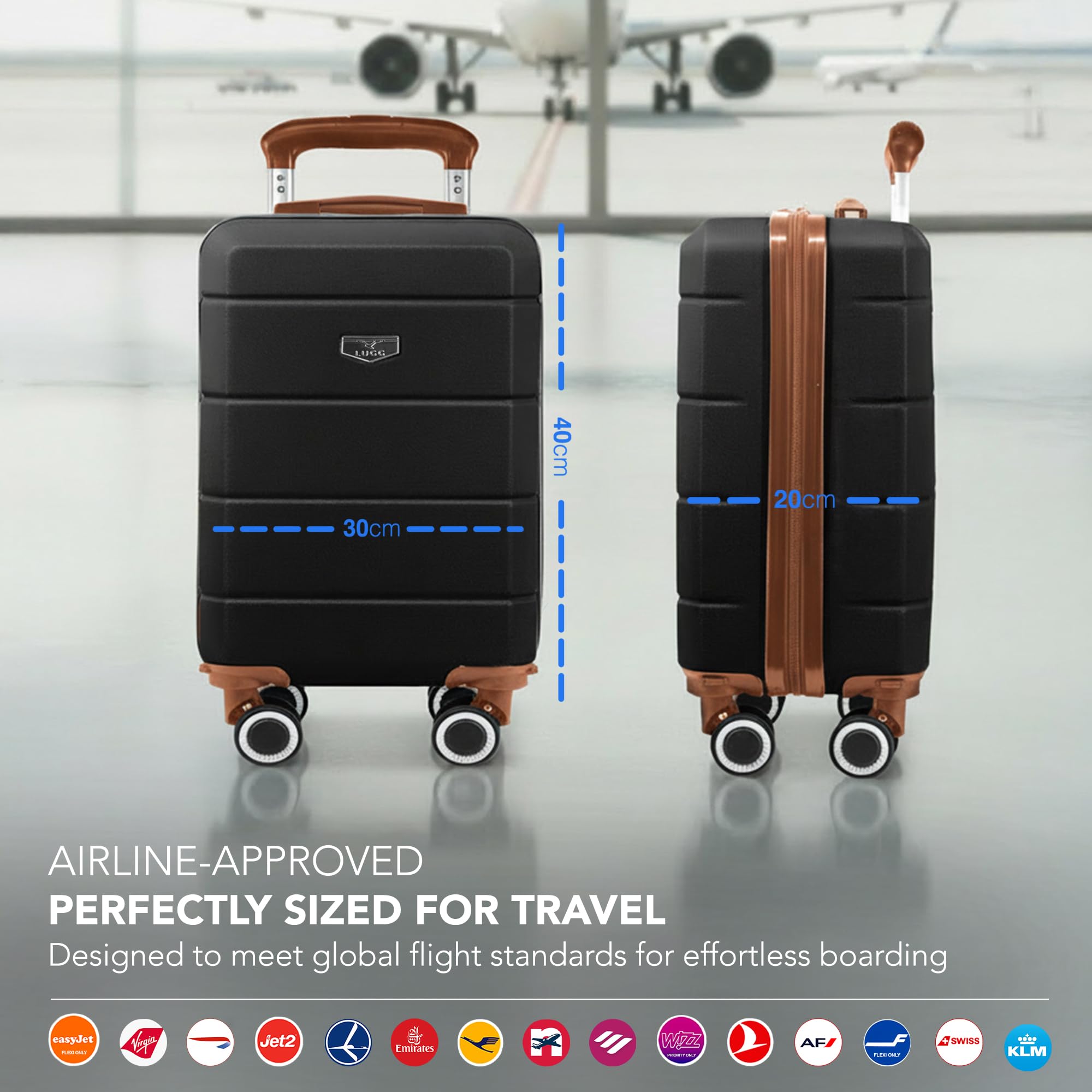 LUGG - Jetset 40cm Suitcase - 40x30x20cm- Ryanair Compatible - Underseat Size - Hard Shell ABS - Spinner & Removable Wheels - Lightweight Travel Luggage- Cream/Brown — view 11