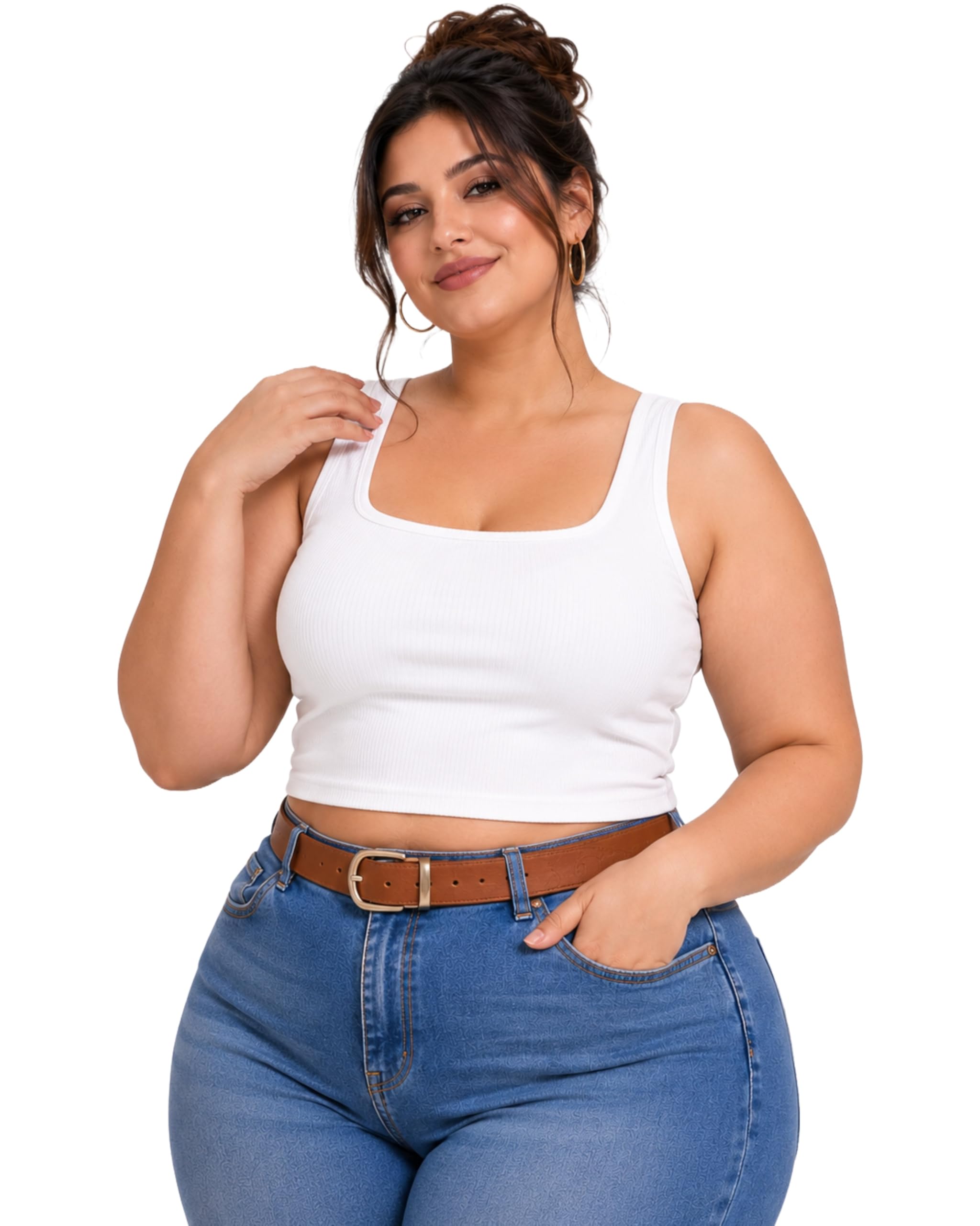 Women's Plus Size Ribbed Crop Top, Square Neck Tank, Sleeveless Casual Style-picture-15
