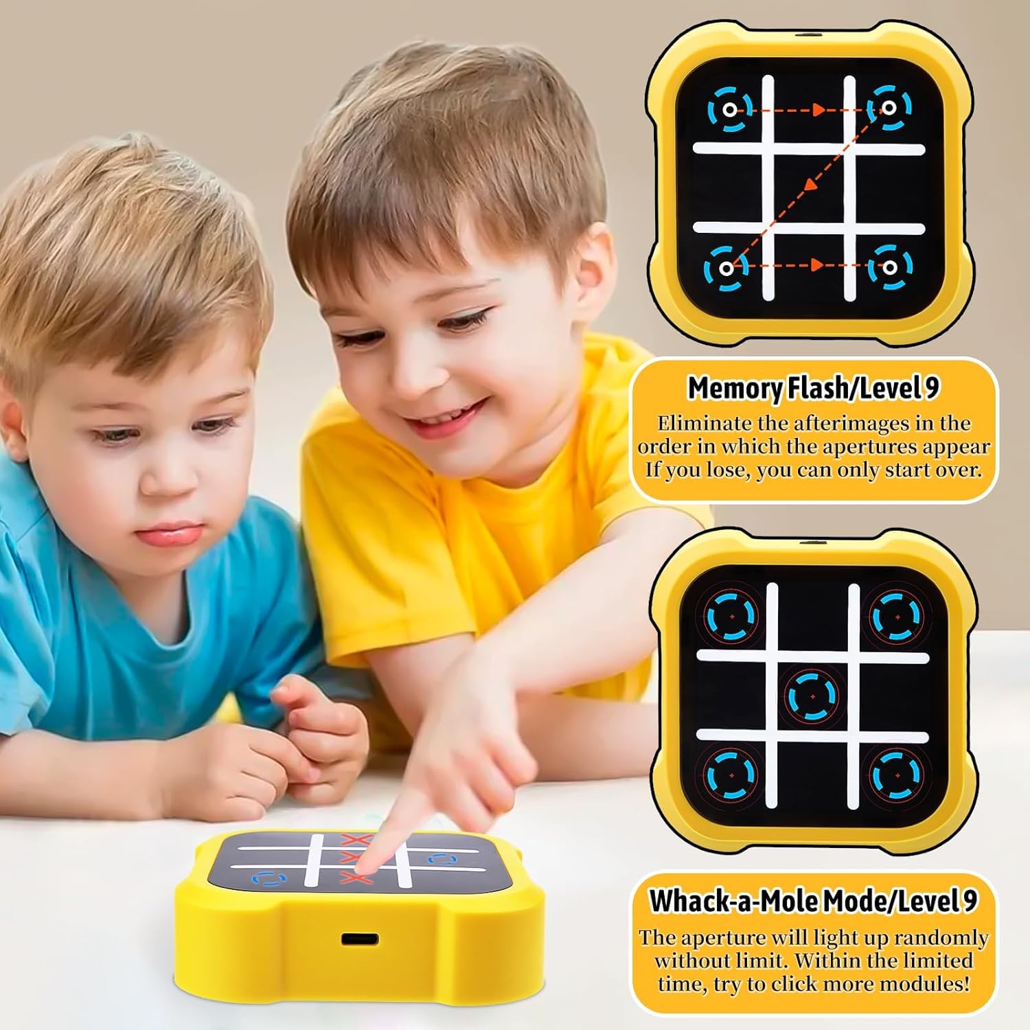 Tic-Tac-Toe Bolt Game, 4-in-1 Handheld Puzzle Games Console, Electronic Tic-Tac-Toe Game for Educational and Memory Growth, Portable Travel Games for Car Ride, Board Games for Kids and Adults