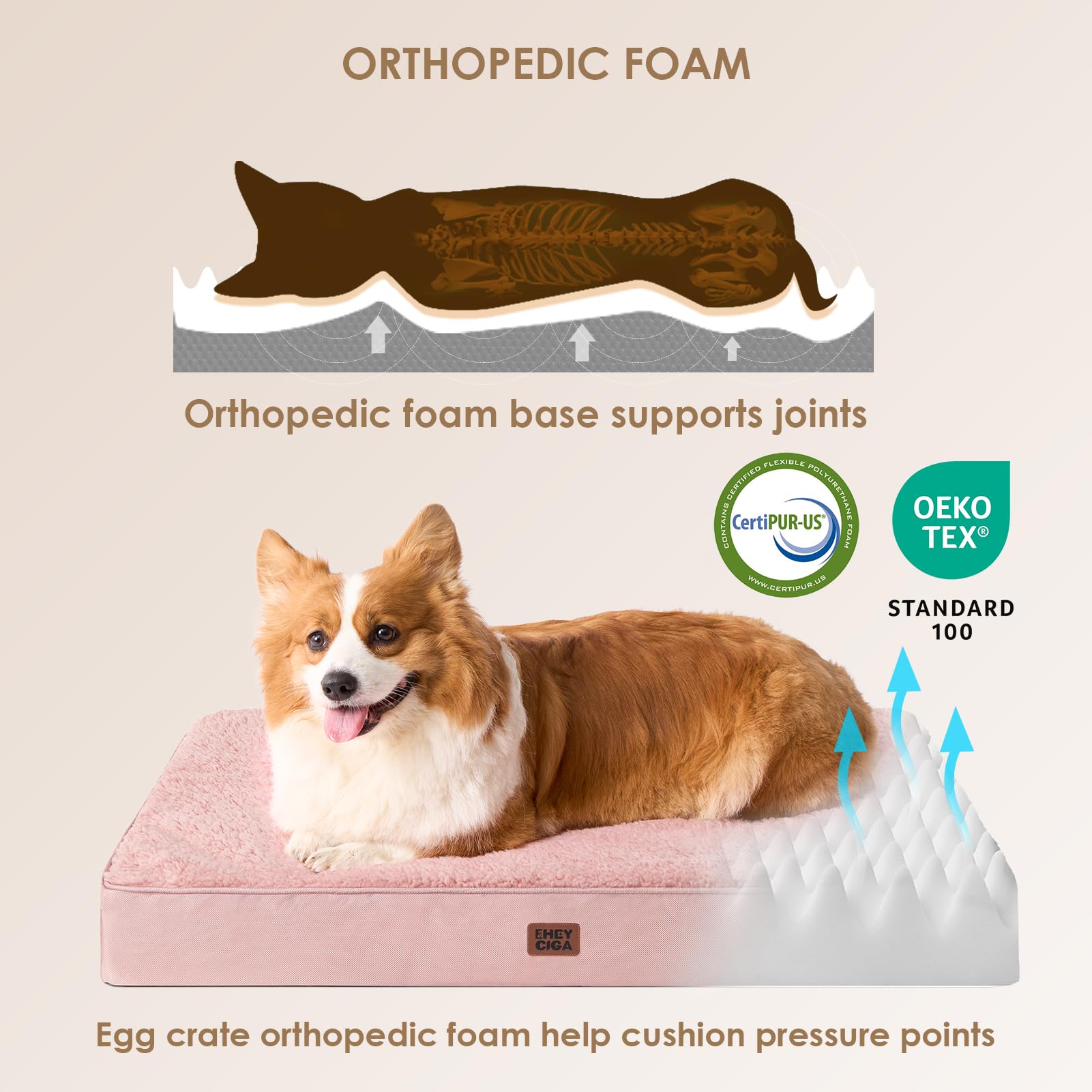 EHEYCIGA Cuccia Cane Interno Taglia Grande XXL, (120L x 74W cm) Ortopedica Cuscino per Cani, Cuscino Cane Sfoderabile e Lavabile, Ortopedico Lettino per Cani, Orthopedic Dog Bed, Rosa