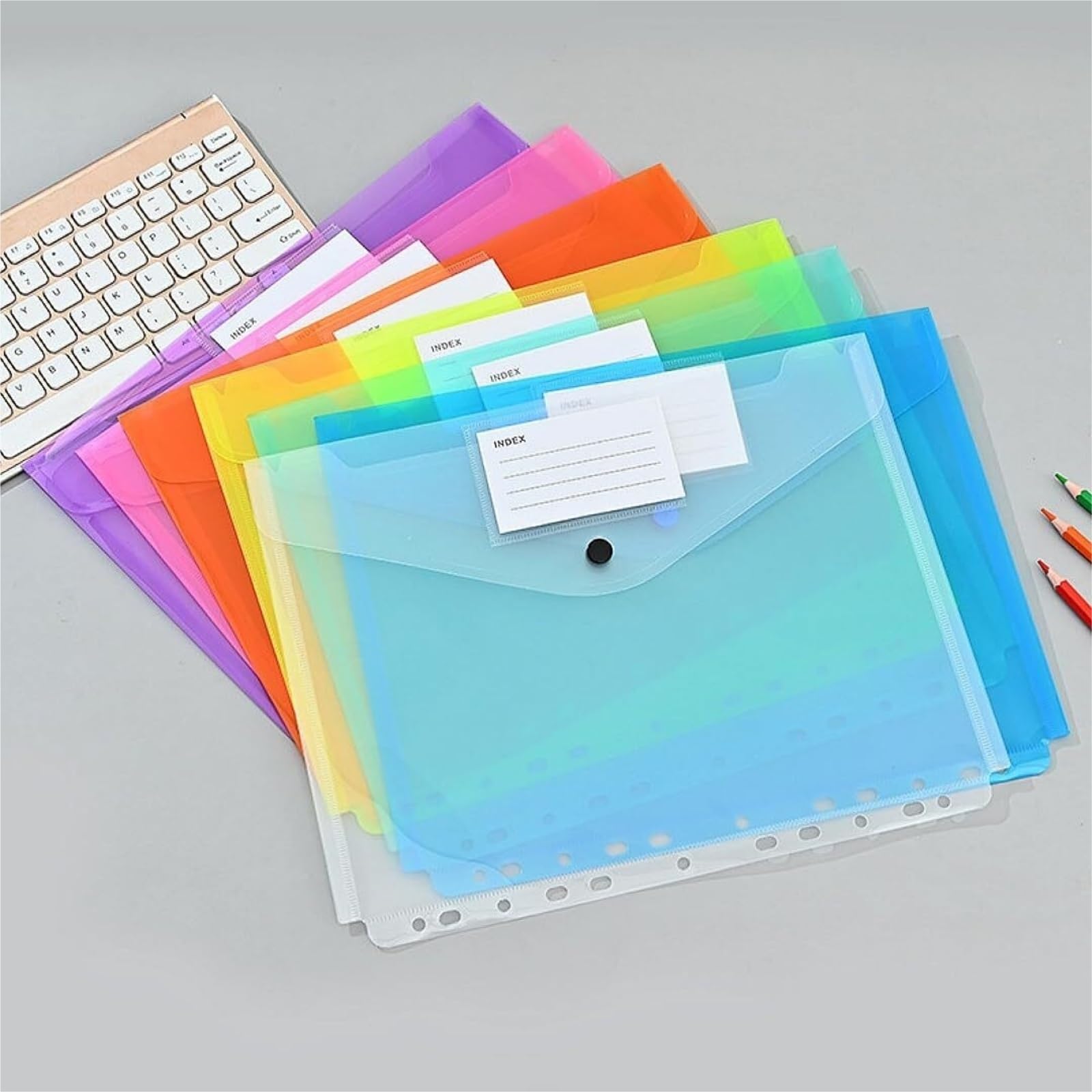 cartelle in plastica Raccoglitore tascabile - 12 buste Cartelle raccoglitore 11 fori for anelli 2/3/4, Cartelle raccoglitore con bottone automatico ed etichetta, formato lettera cartelle