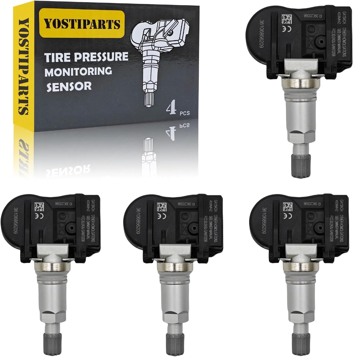 Kit TPMS 4 Pezzi Sensori Pressione Pneumatici Auto – Con Codolo Valvola In Rame, Sostituzione OE 1862980, Facile Installazione