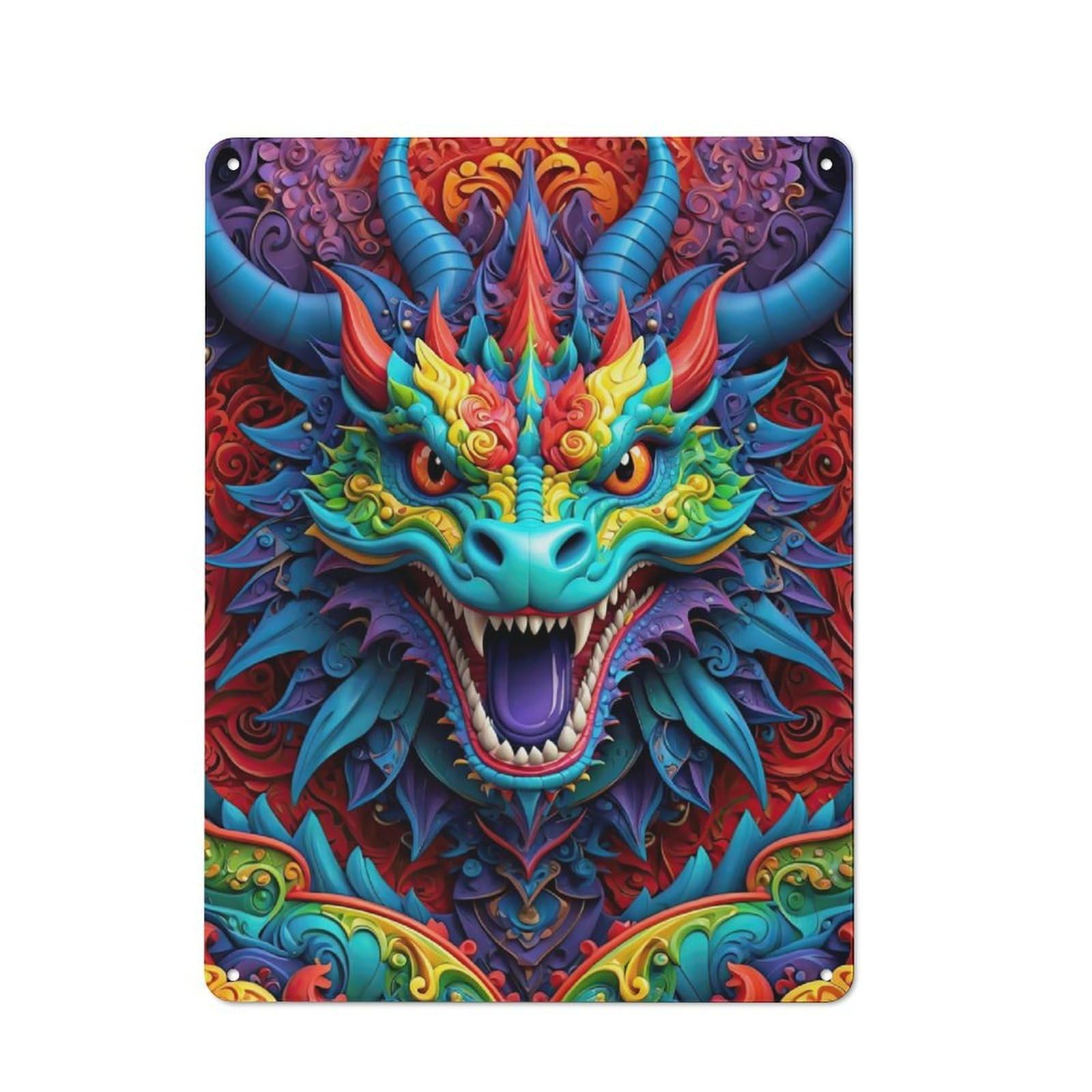 Junmoney Ode To The Vibrant Dragon Metal Sign 40X30cm With For Workshop Wall, Rustic Decor, For Collectors Decorating Workshops And Hobby Rooms