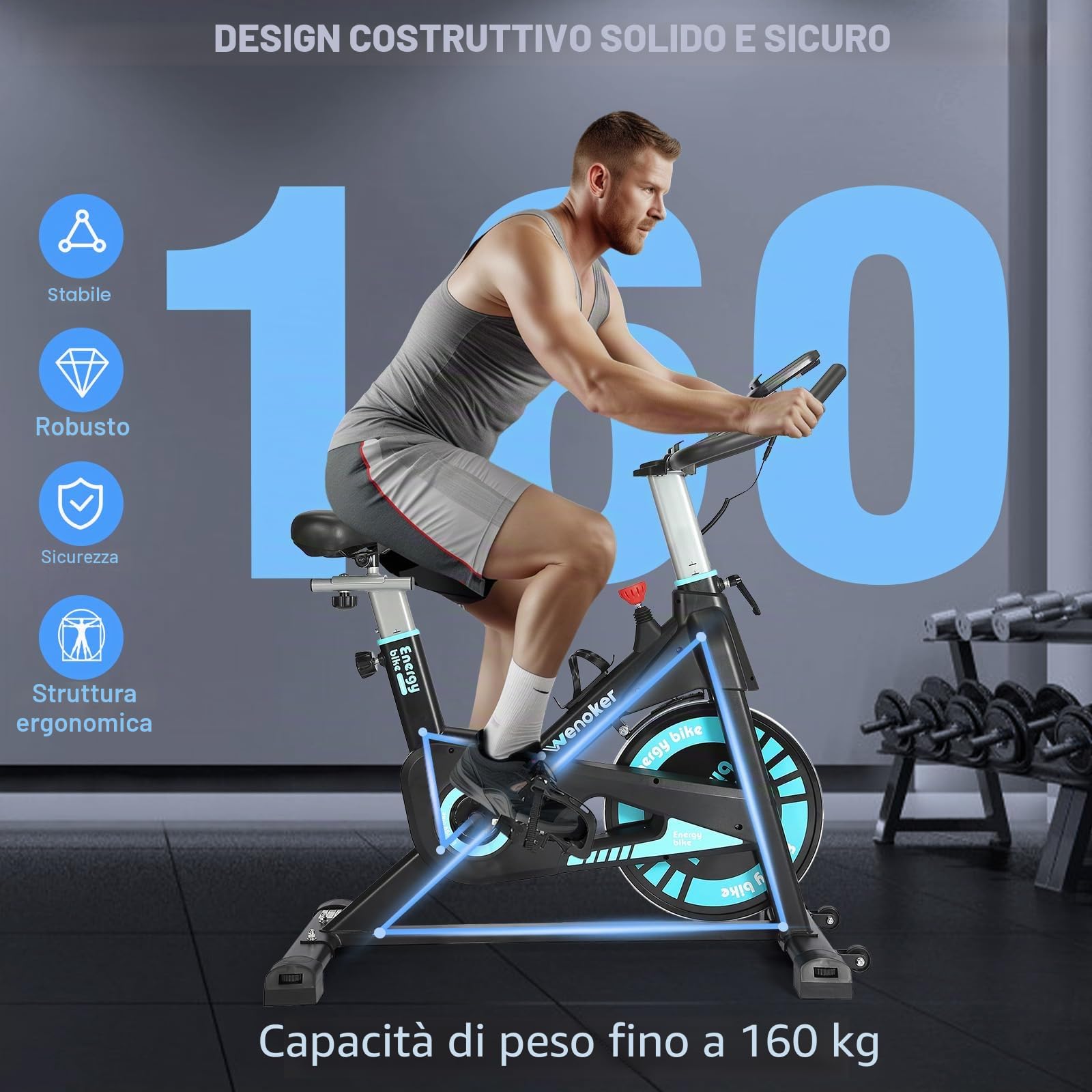 [Aggiornato al 2026] Cyclette Wenoker con resistenza magnetica, cyclette da spinning per interni, home trainer, cyclette cardio, cyclette fitness, fino a 160 kg