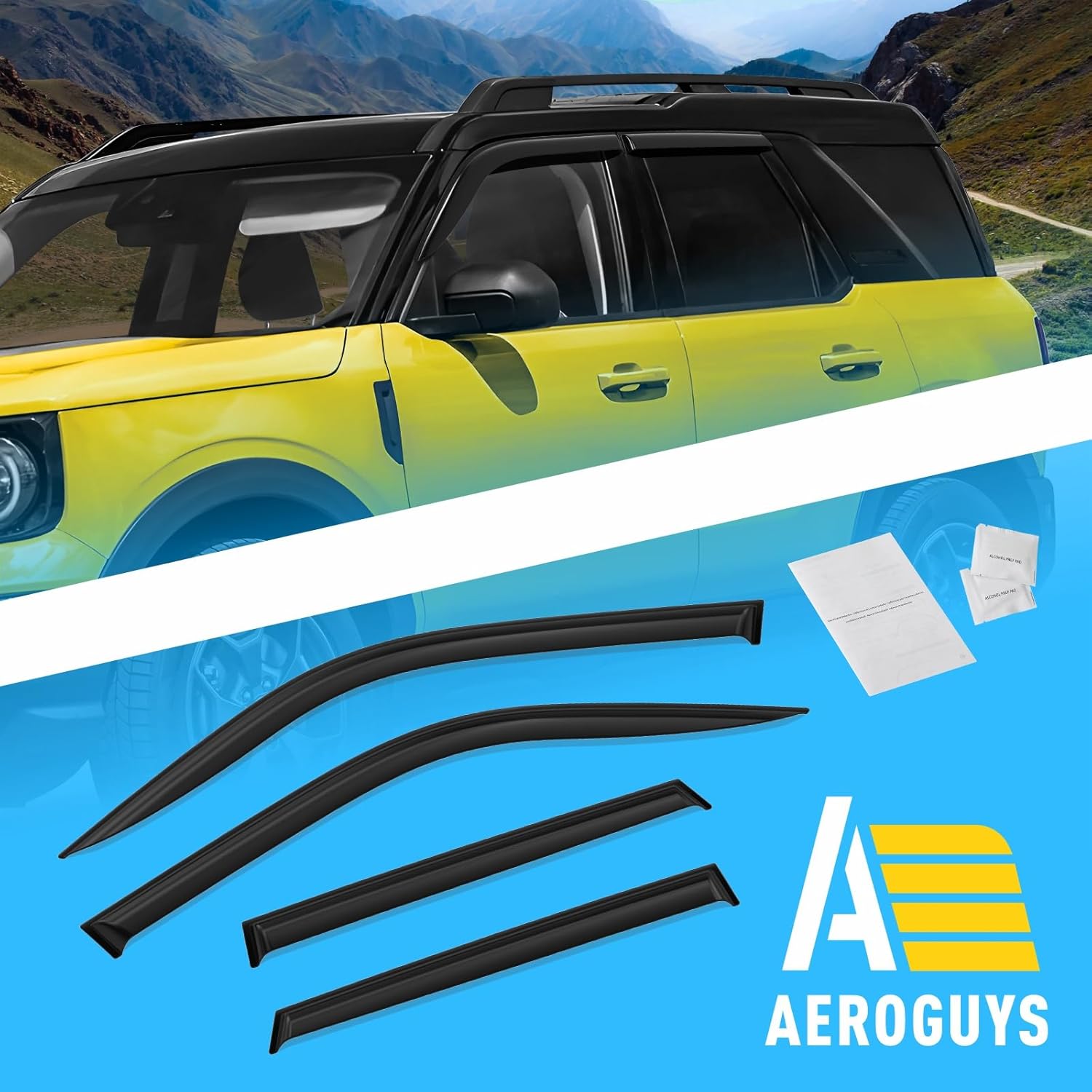Extra Durable Window Deflectors Tape-On Window Visors Rain Guards Fit for Ford Bronco Sport 2021-2026, Sun Visors, Wind Vent for Shades, Exterior Car Accessories - 4pcs. AG0718