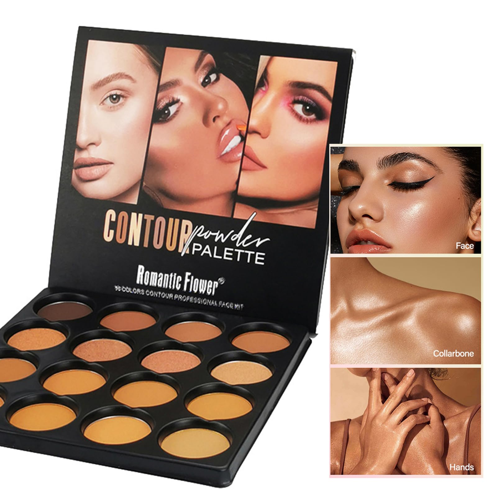 Joyeee Concealer Contouring Palette, 16 Colors Medium to Dark Color Corrector Combination Cosmetics Powder Palette with Brush - Image 2