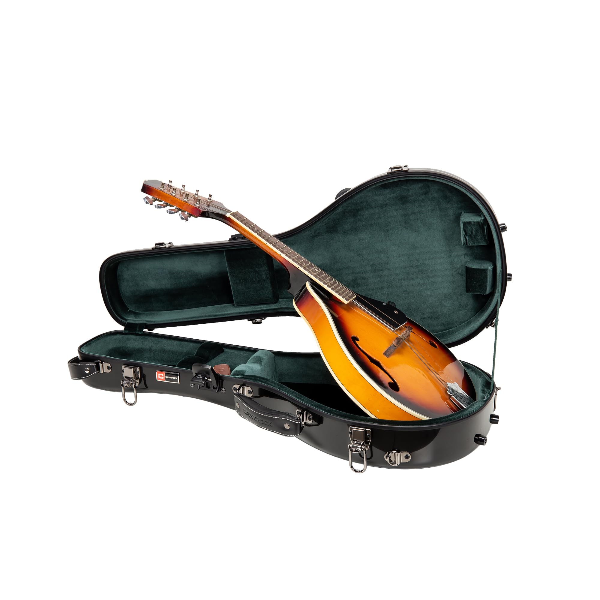 Crossrock Fiberglass A-Style Mandolin Case, with Accessory Compartment, Backpack Straps, TSA Lock-Black (CRF2020MABK)