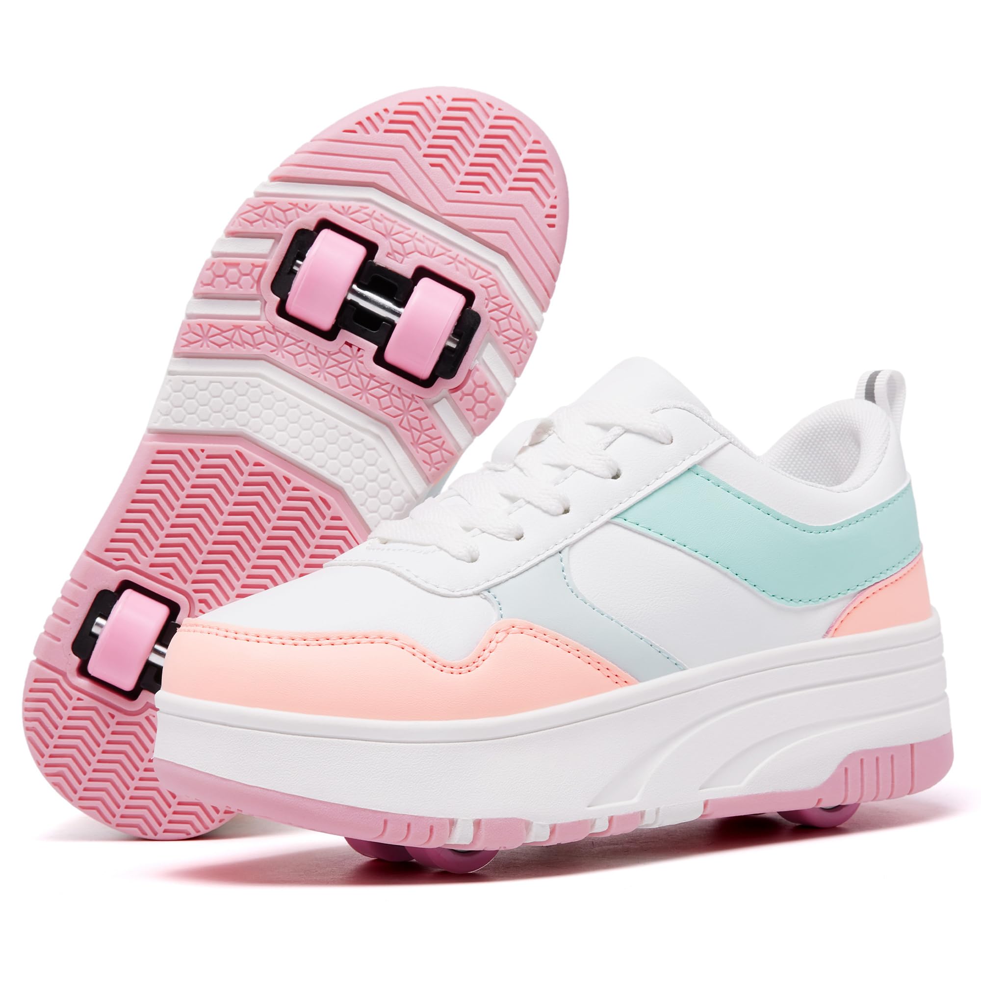 ANEFUN Mädchen Damen Schuhe mit Rollen Skate, Sneakers mit abnehmbaren Rädern Sportschuh
