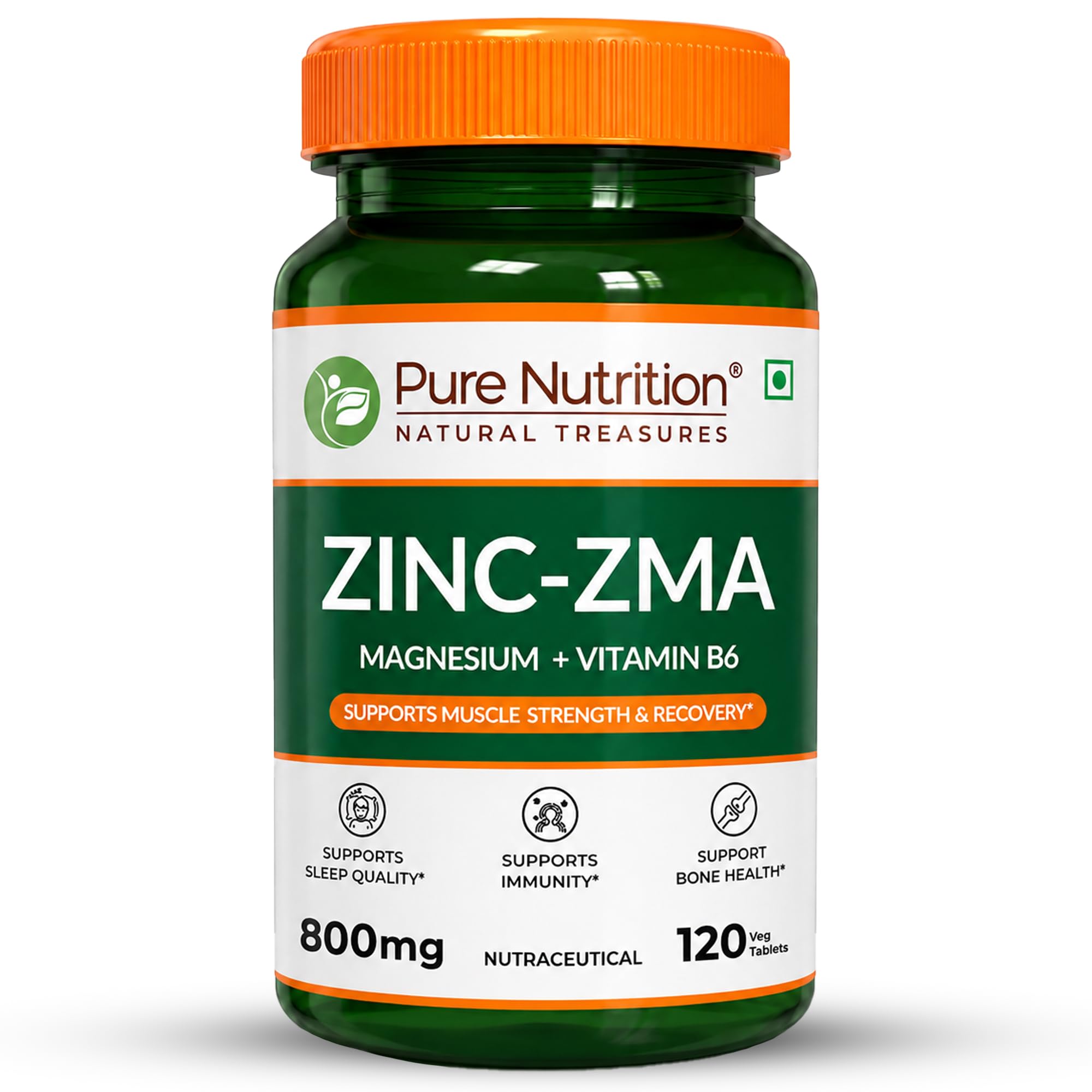PURE NUTRITION NATURAL TREASURES Zinc ZMA Supplements for Men and Women | Zinc Magnesium Tablets for Muscle Recovery, Bone Support, Stress Relief and to Enhance Sleep Quality (120 Tablets)