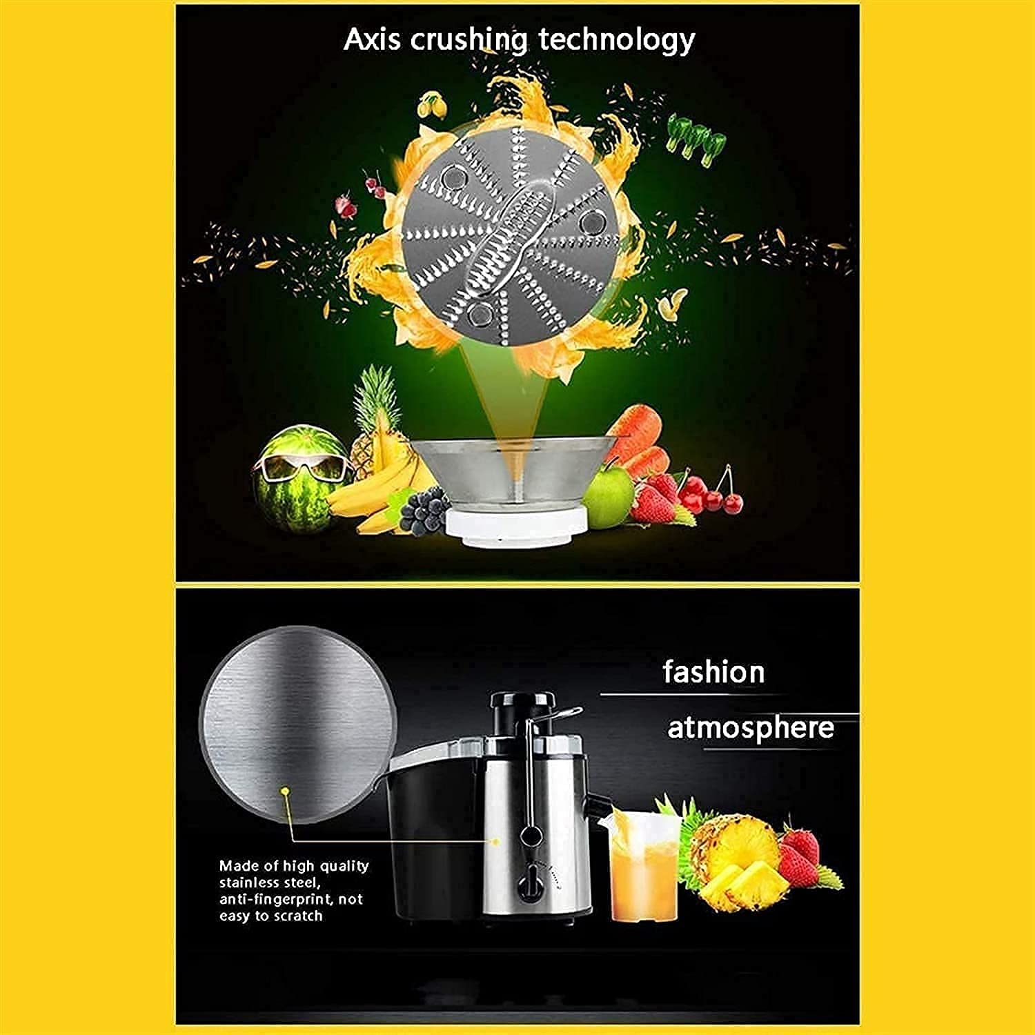 Estrattore di Succo, estrattore di Succo con Bocca Larga da 2,6'', centrifuga a 2 velocità per Frutta e Verdura, Senza BPA