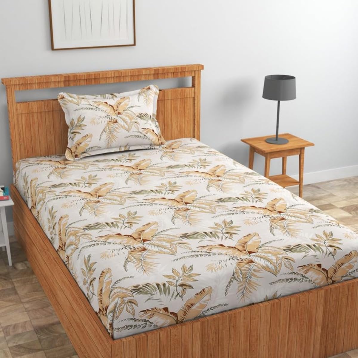 Avinya Glace Cotton Single Bedsheet with 1 Pillow Cover | Soft, Durable, Lightweight & Skin-Friendly Fabric| Suitable for Single/Diwan Bed Size 4x6 feet (48x72 Inch) Almond-image-36