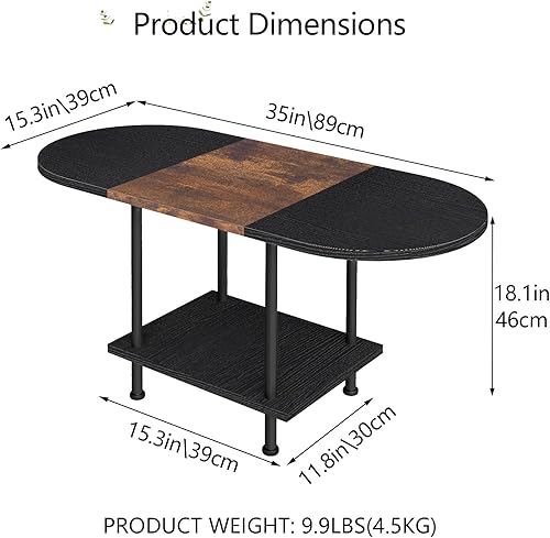 Miniatura 3 de Mesas de café, mesa central moderna con estante de almacenamiento, mesa de 2 niveles para sala de estar, diseño moderno de dos tonos (negro mezclado)