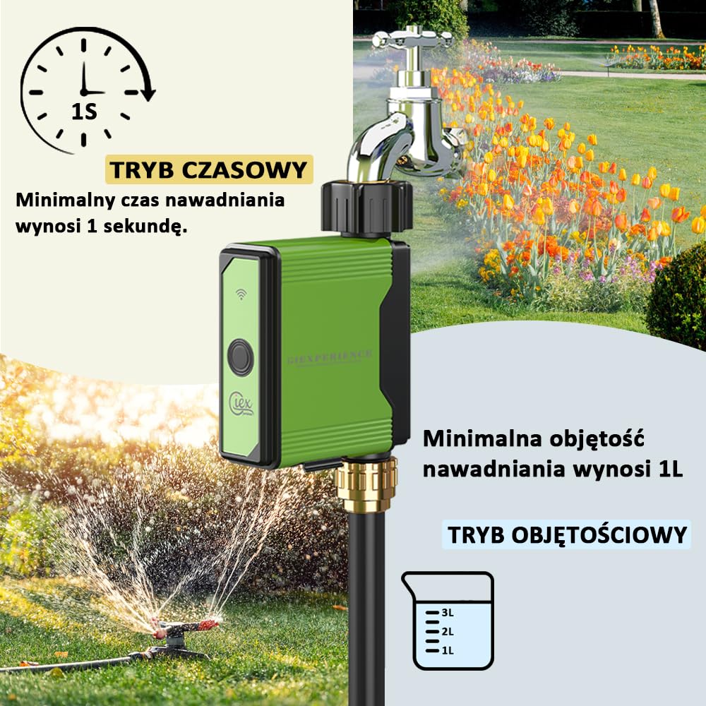 Inteligentny timer do podlewania ogrodu Bluetooth z wbudowanym przepływomierzem turbinowym, do 10 programowalnych harmonogramów, kompatybilny z aplikacjami Tuya Smart i Smart Life