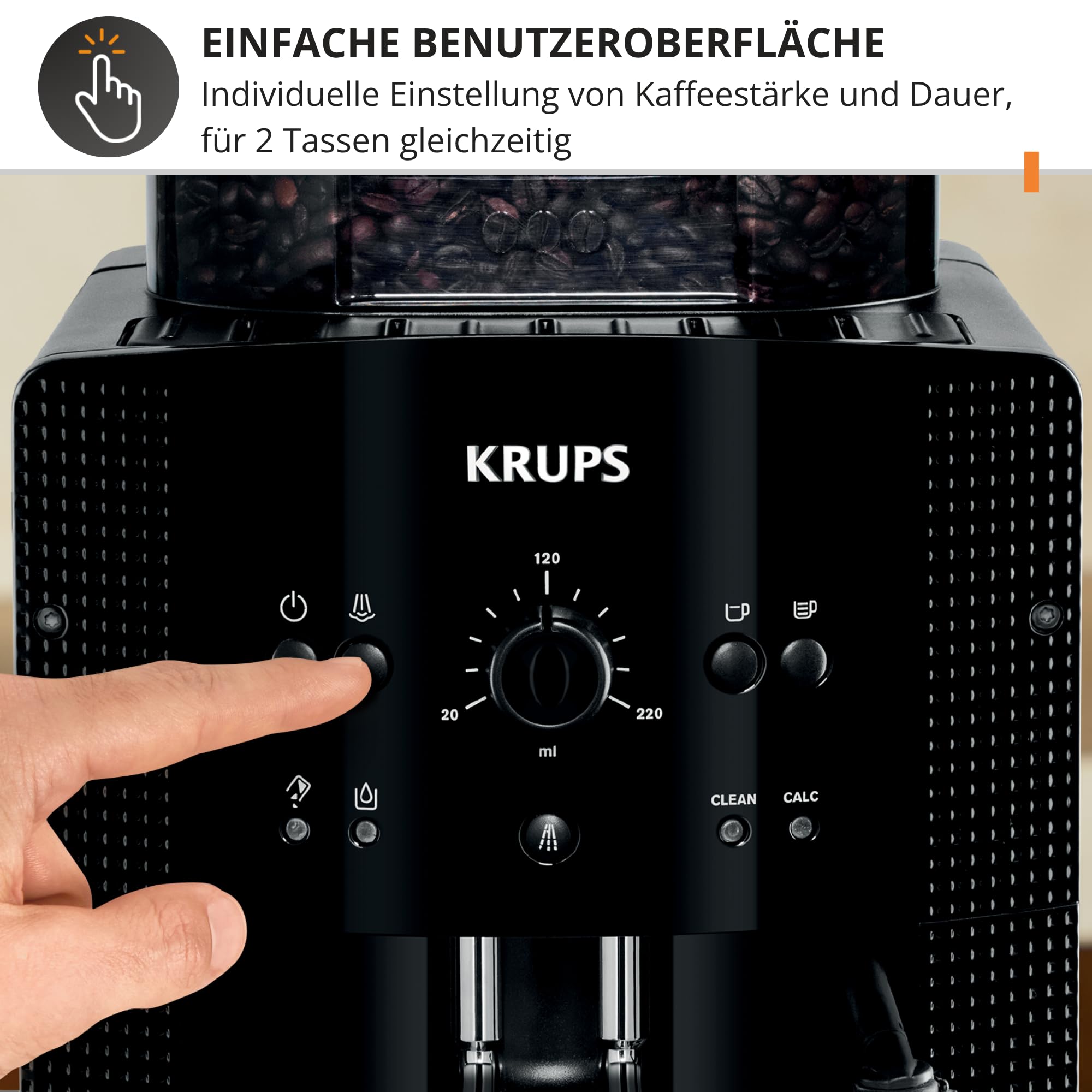KRUPS Arabica Picto Kaffeevollautomat, Kaffeemaschine, Milchschaumdüse, 2-Tassen-Funktion, Schwarz
