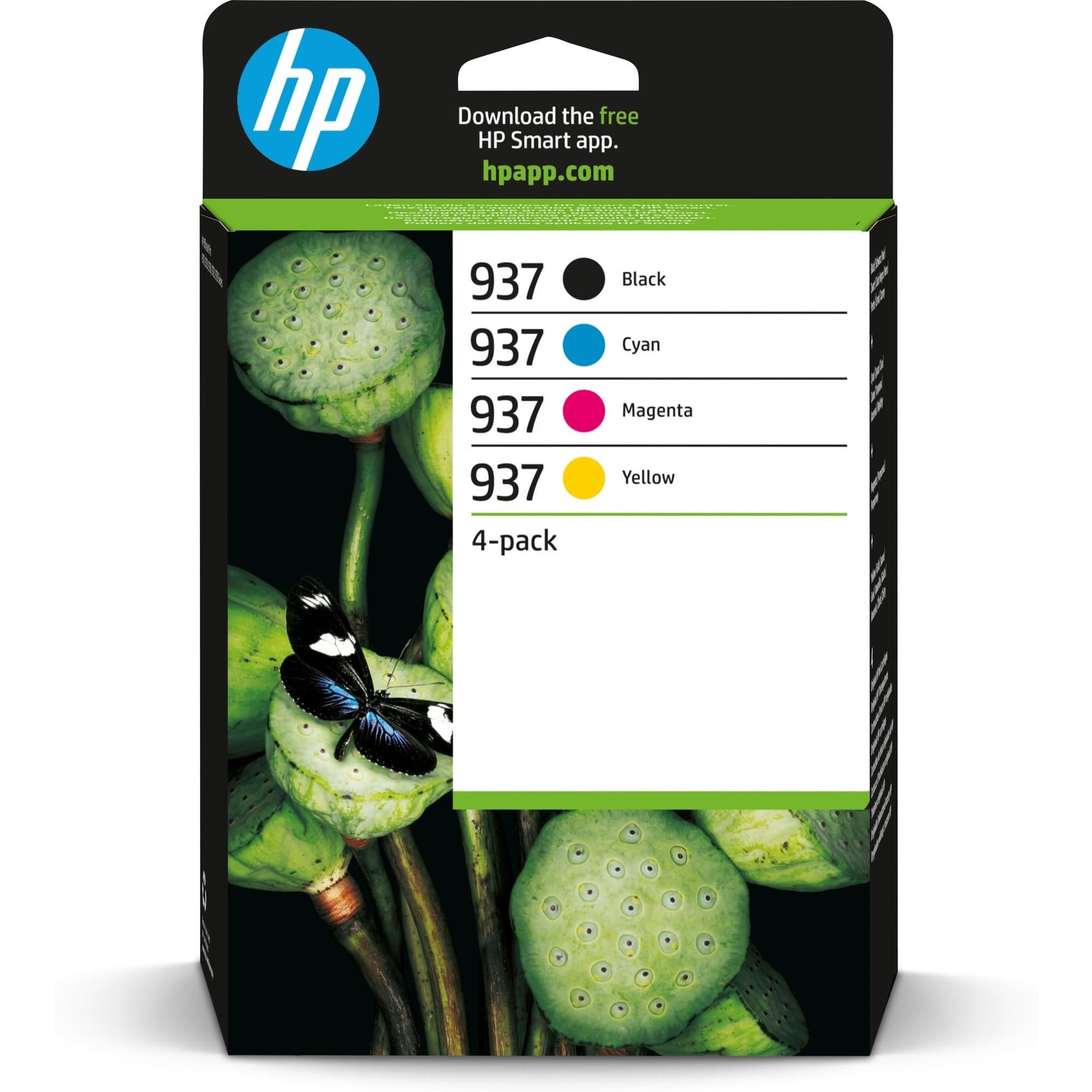 HP 937 Nero, Ciano, Giallo e Magenta, 6C400NE, Multipack con Cartucce Originali da 1250 Pagine (Nero) e 800 Pagine (Colore), Compatibile con le Stampanti OfficeJet Pro Serie 9100 e 9700