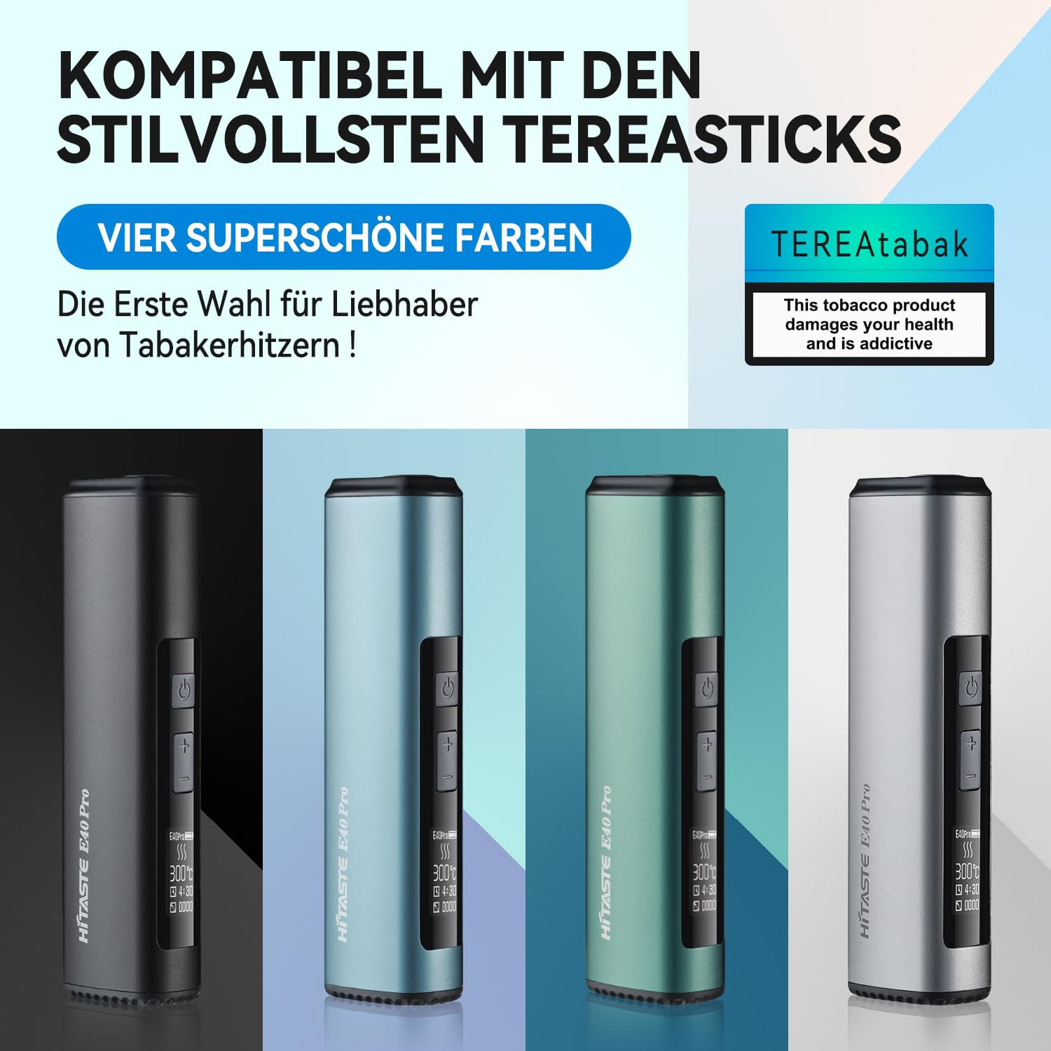 HI TASTE E40 Pro Tabakerhitzer Kompatibel mit IQOS ILUMA TEREA, Großartiger Geschmack, 3200mAh Großer Akku, Trocknungsfunktion, Klares OLED-Display, Metallausführung (Metall Schwarz)