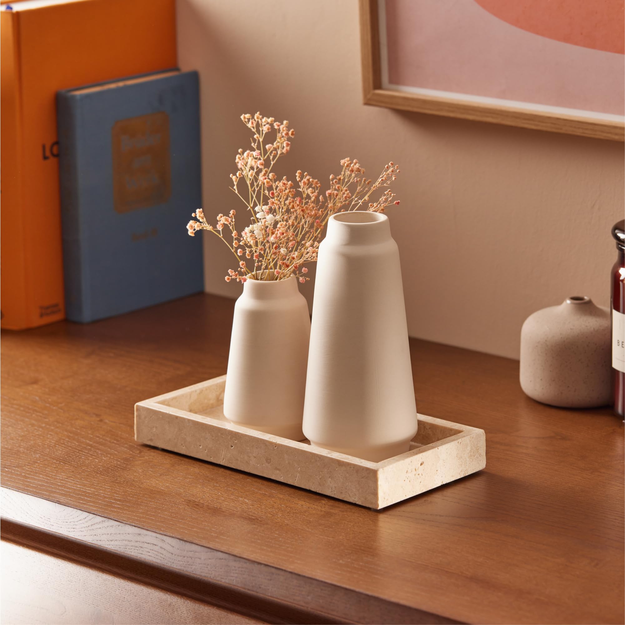 Navaris Mini Plateau Decoratif - Petit Plateau Rectangulaire Organisateur Salle de Bain 25 x 12 cm en Travertin pour Bijoux Produit de Toilette Bougie - Vide Poche Entree Design