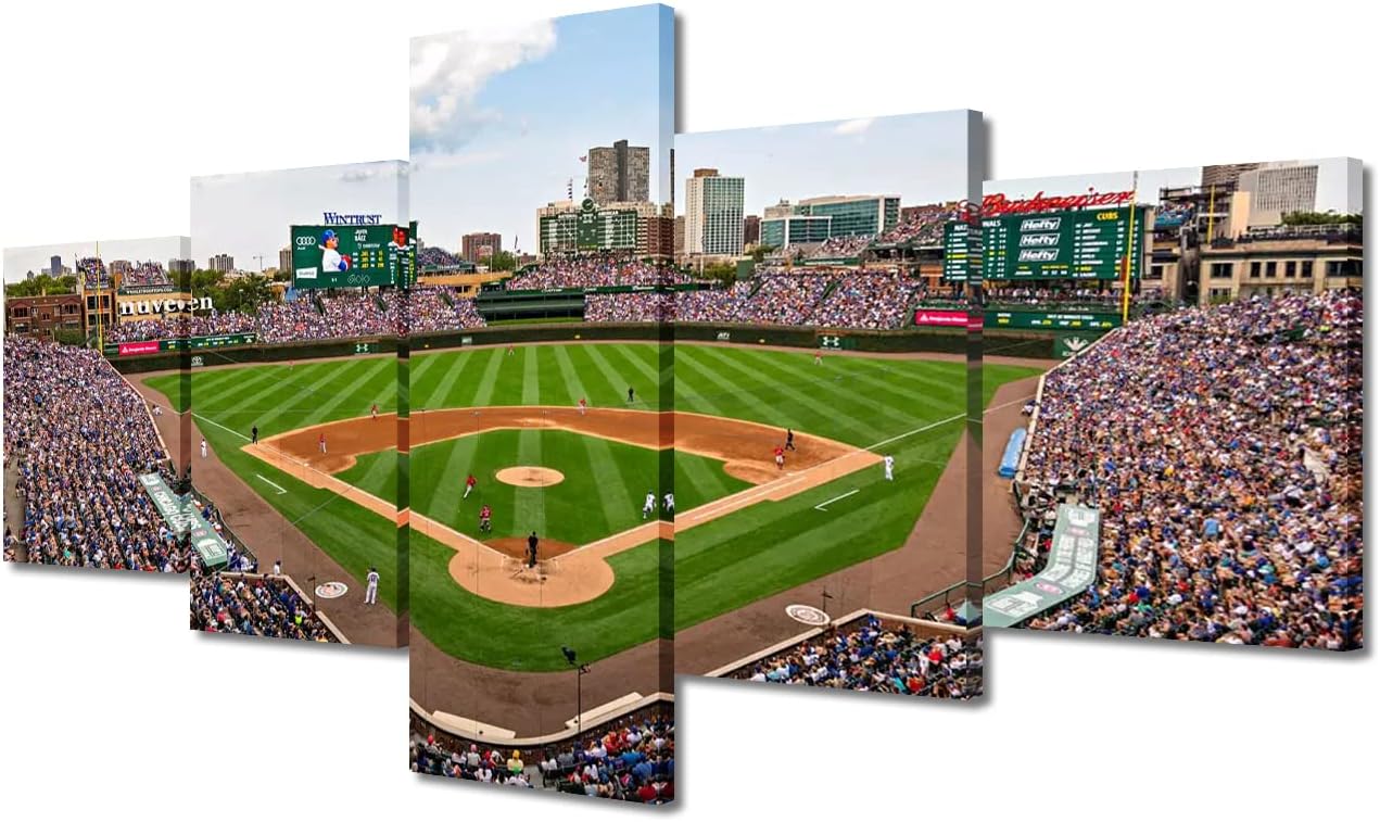Wrigley Field in Chicago Wall Art Painting on Canvas Chicago Cubs Baseball Stadium Bedroom Wall Art Modern Home Decor House Decorations for Living Room Pictures Stretched on Wooden Frame, 50"Wx24"H 50x24inch Artwork-06
