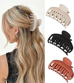 Double Row Teeth Hair Claw Clips 3 PCS, Medium Plastic Hair Clips for Thin Thick Curly Hair, Glossy Hair Accessories for Women Girls