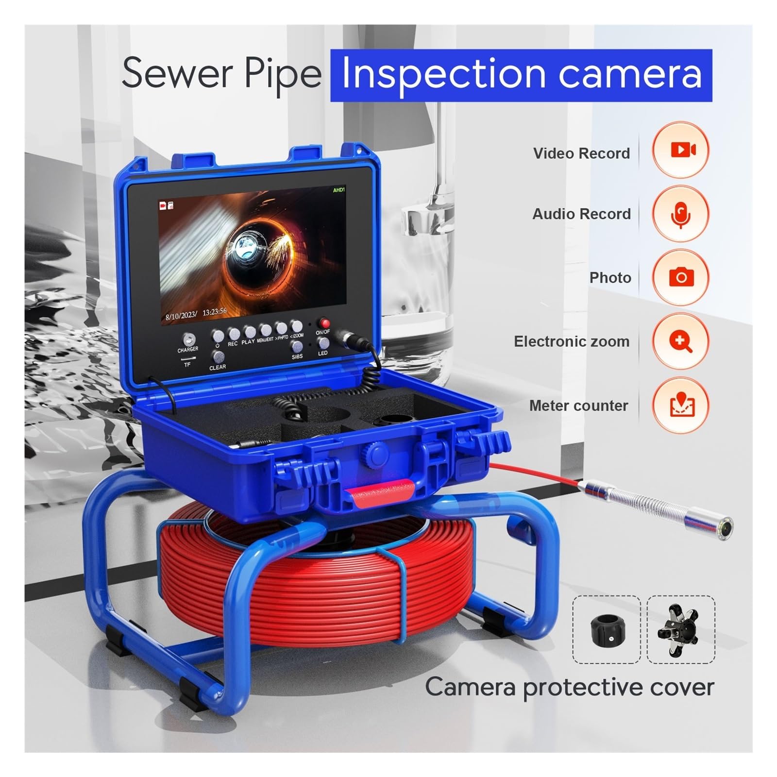 Kamera inspekcyjna odpływu 9'' DVR Kamera Inspekcyjna Do Rur Kanalizacyjnych Z Lokalizatorem 512HZ Licznik Mierników Samopoziomujący 1080P Rurociąg Odpływ Przemysłowy Endoskop(10m,Meter Counter NO 512