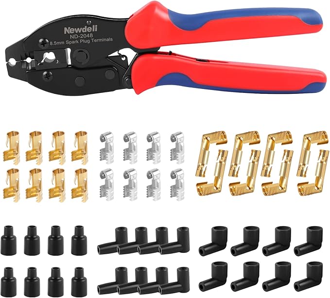 Ratchet Spark Plug Wire Crimper Set, Newdeli 25Pcs Spark Plug Crimping Tool and 180 Degree/90