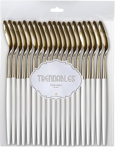 Miniatura 4 de Trendables Paquete de 120 cucharas de plástico resistente de dos tonos, impresionante cuchara de plástico desechable de doble color blanco y dorado,