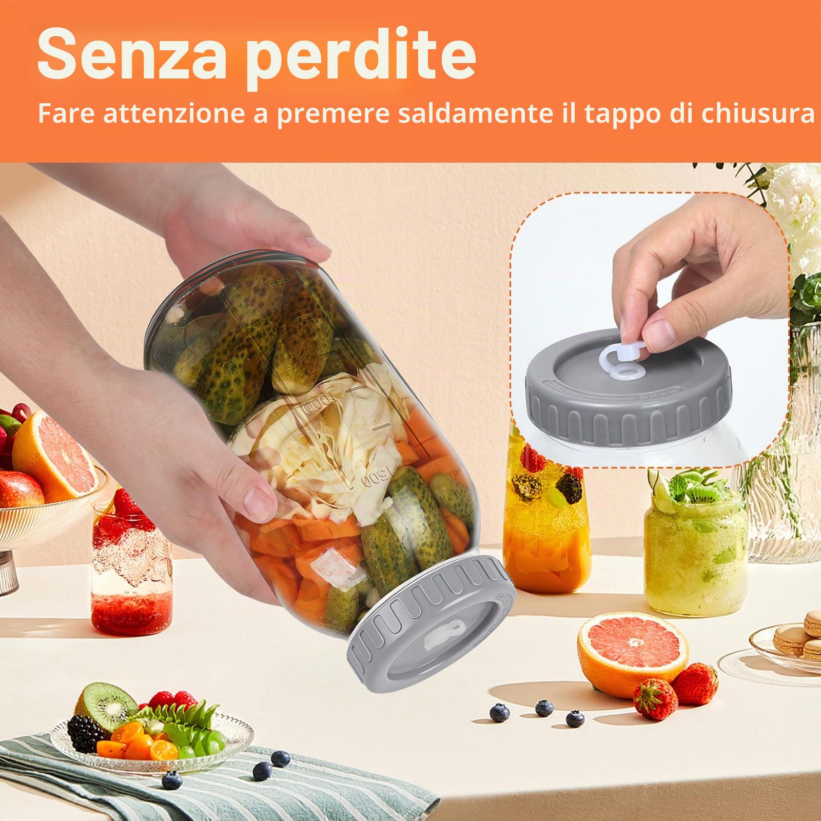 Confezione da 2 barattoli per fermentazione Kimchi da 2 l, barattolo per fermentazione con airlock perfetto per fermentazione per kimchi crauti lievito naturale, barattoli in vetro con