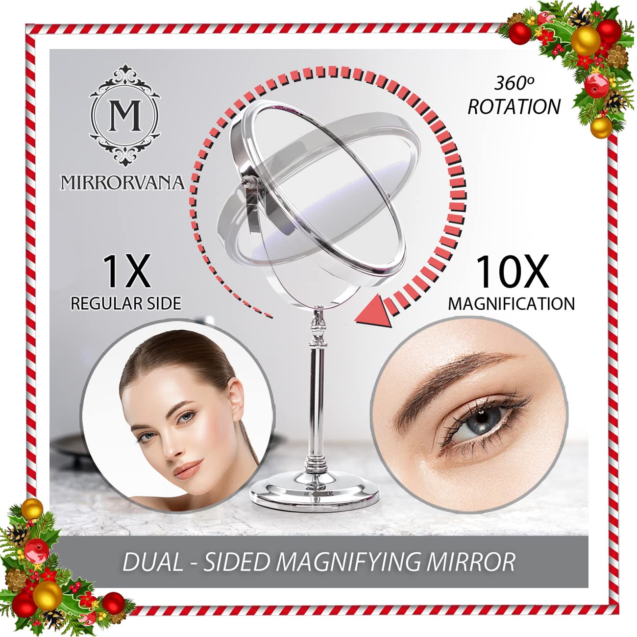 MIRRORVANA Large 10X Magnifying Makeup Mirror on Stand for Bedroom and Bathroom, Classic Free