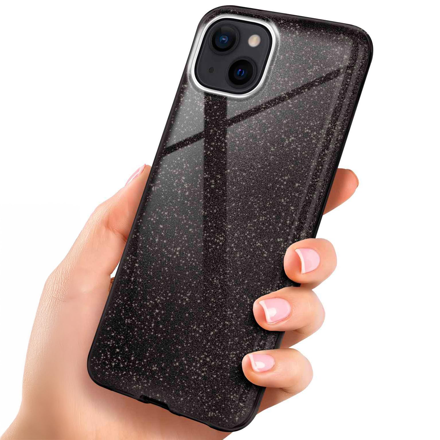 Coque pailletée iPhone 15 pour éviter les rayures d'objectifs avec style noir élégant - 8