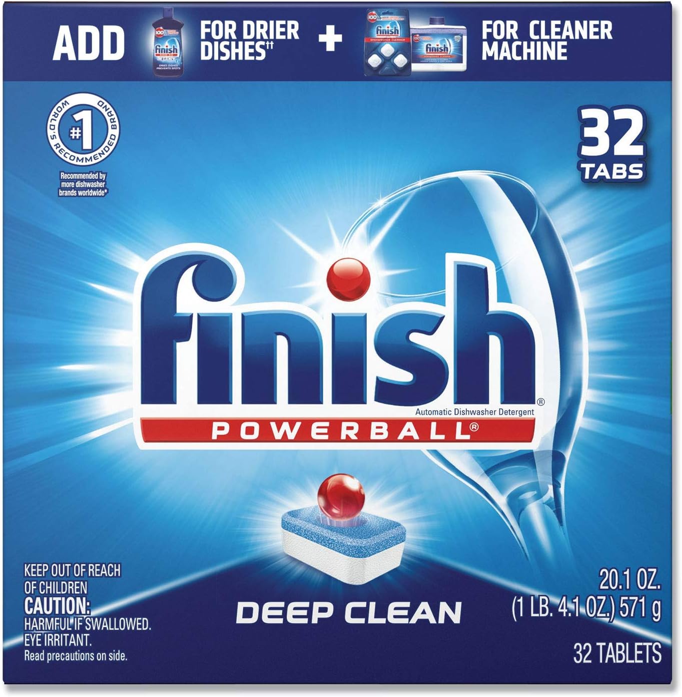 Finish All in 1 Powerball Fresh,deep clean,32ct, Dishwasher Detergent Tablets
