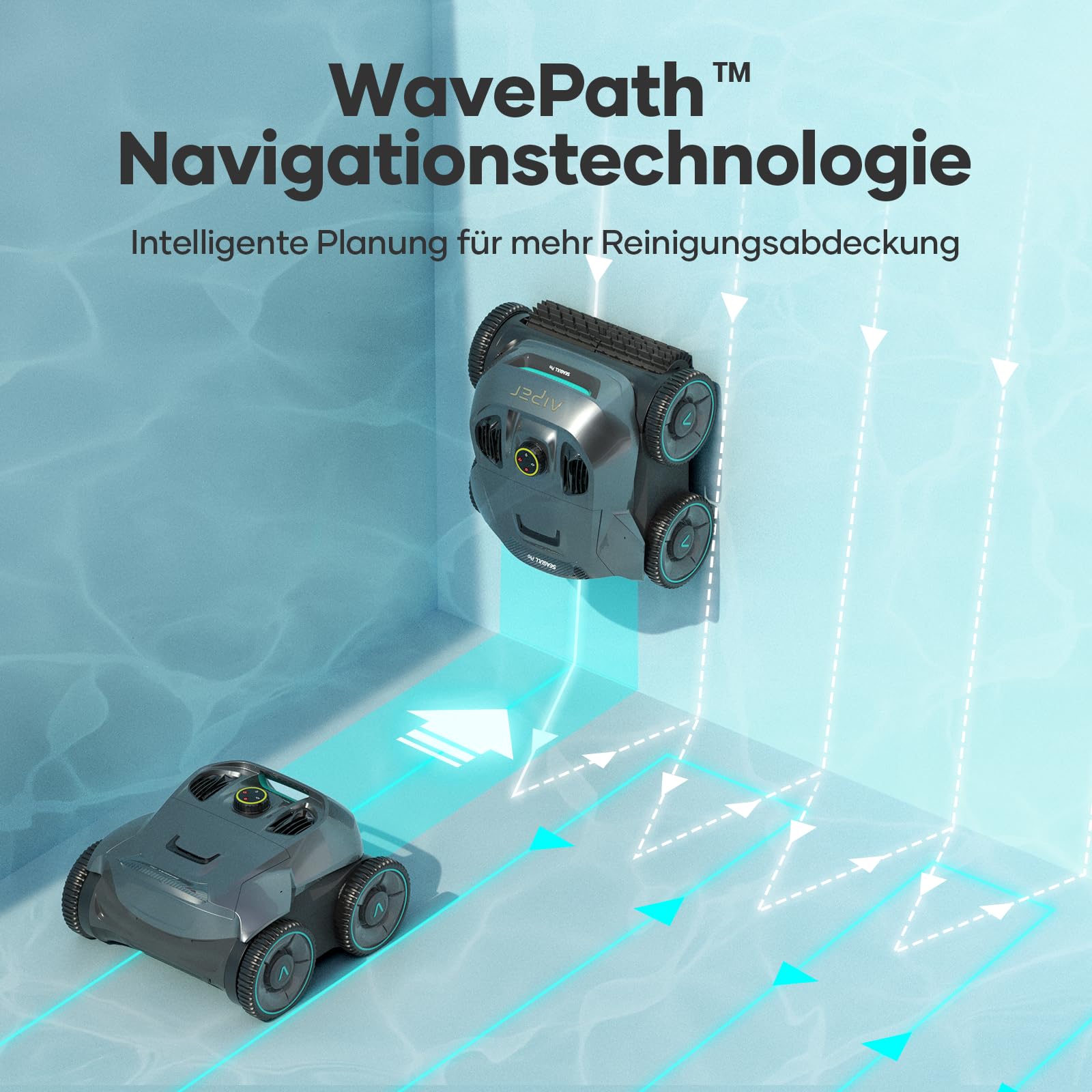 AIPER Poolroboter Boden und Wand, Quad-Motorensystem, WavePath Navigationstechnologie, 3 Reinigungsmodi, Wandklettern Poolroboter Ideal für Pool bis zu 150㎡(Generalüberholt)