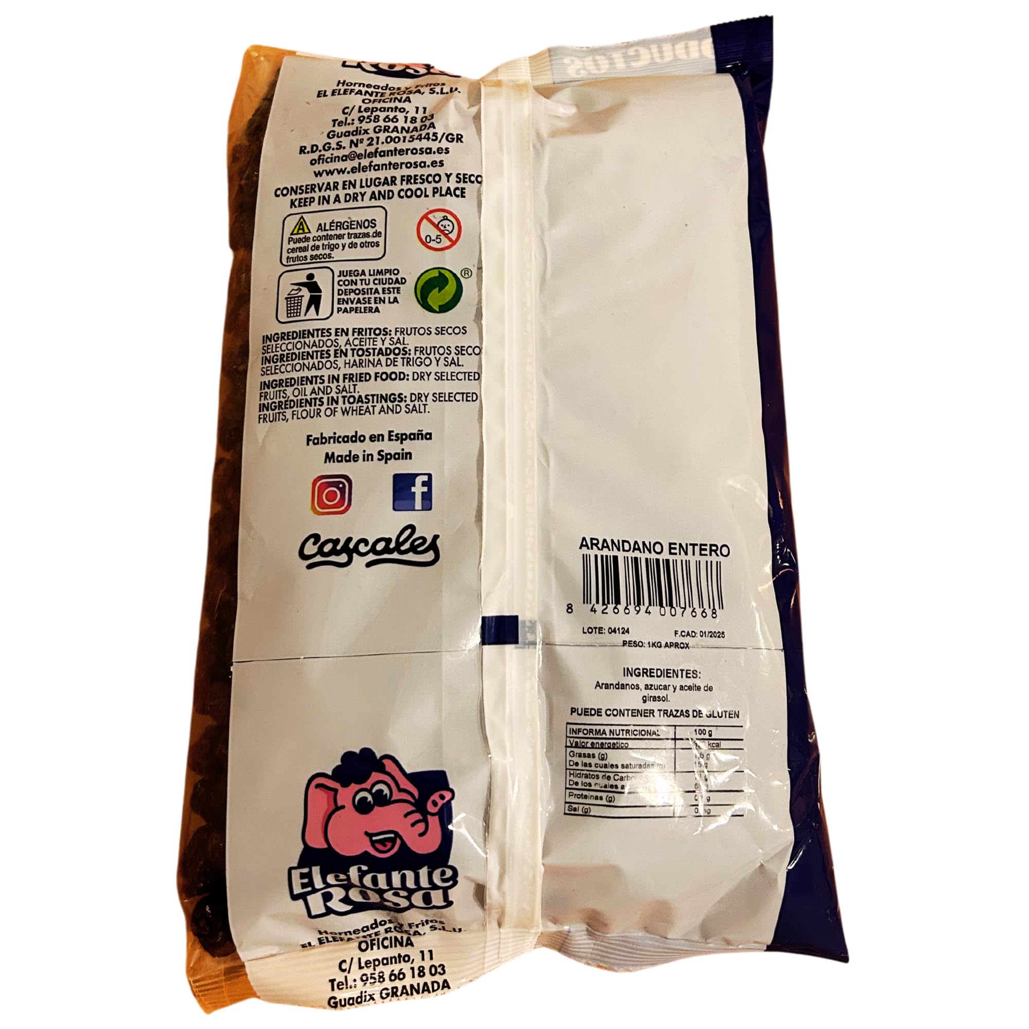 Arándanos Rojos Deshidratados El Elefante Rosa 1Kg Snack Natural