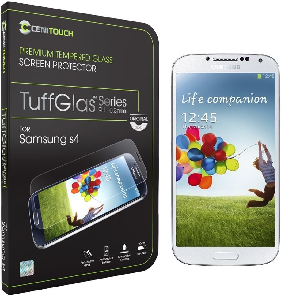 Cenitouch® - Premium Quality Original Tempered-Glass Screen Protector for Samsung Galaxy S4 [TuffGlas® Technology] (0.3mm) - 9H Hardness Crystal Clear Glass with Rounded Edges