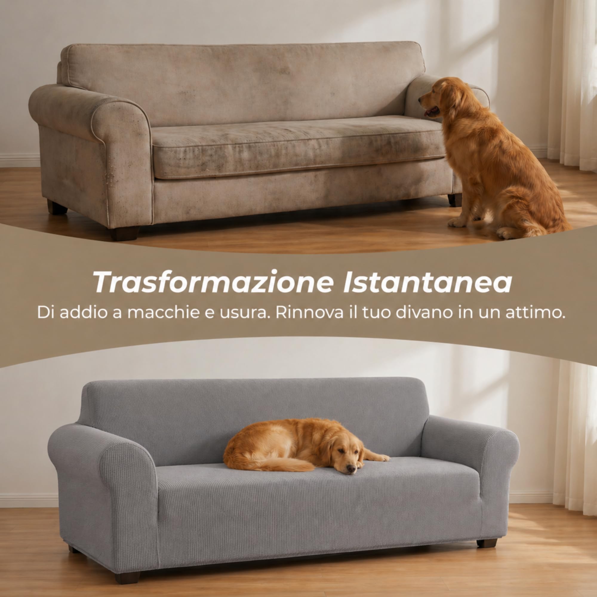 VKZ Copridivano Protettivo Universale 2 Posti grigio chiaro, Elastico ed Estensibile, Antimacchia e Lavabile in Lavatrice, Copridivano per Divani