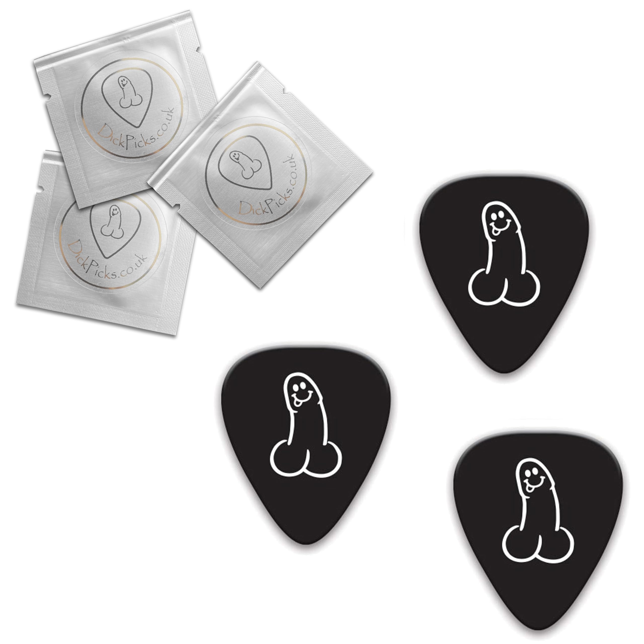 Pack of 3 ~ DickPicks ~ Guitar Plectrum Picks ~ 0.96mm 'Semi' ~ Individually Packaged in Condom Foils (Black)